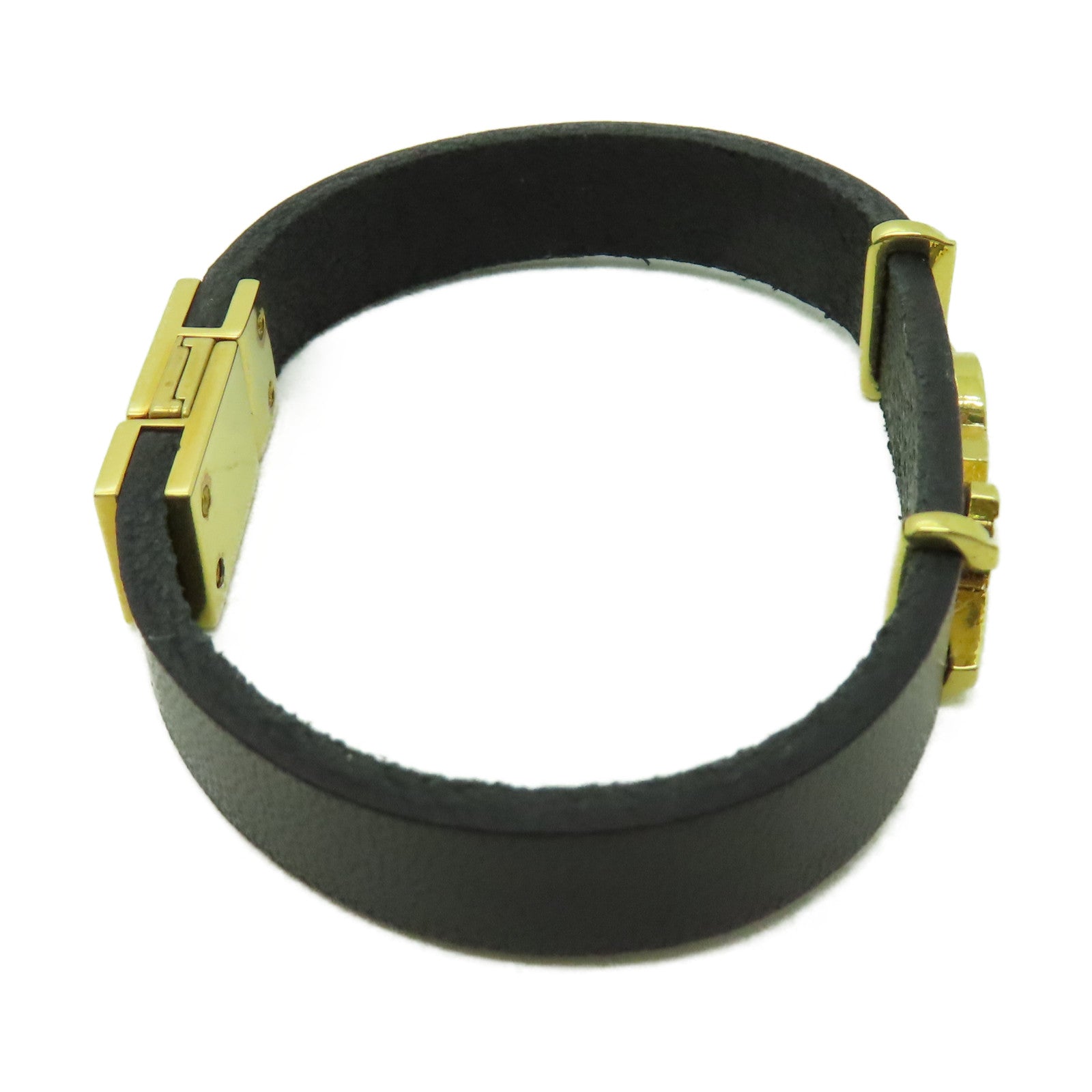 SAINT LAURENT 牛皮皮革Bracelet金扣手帶黑色