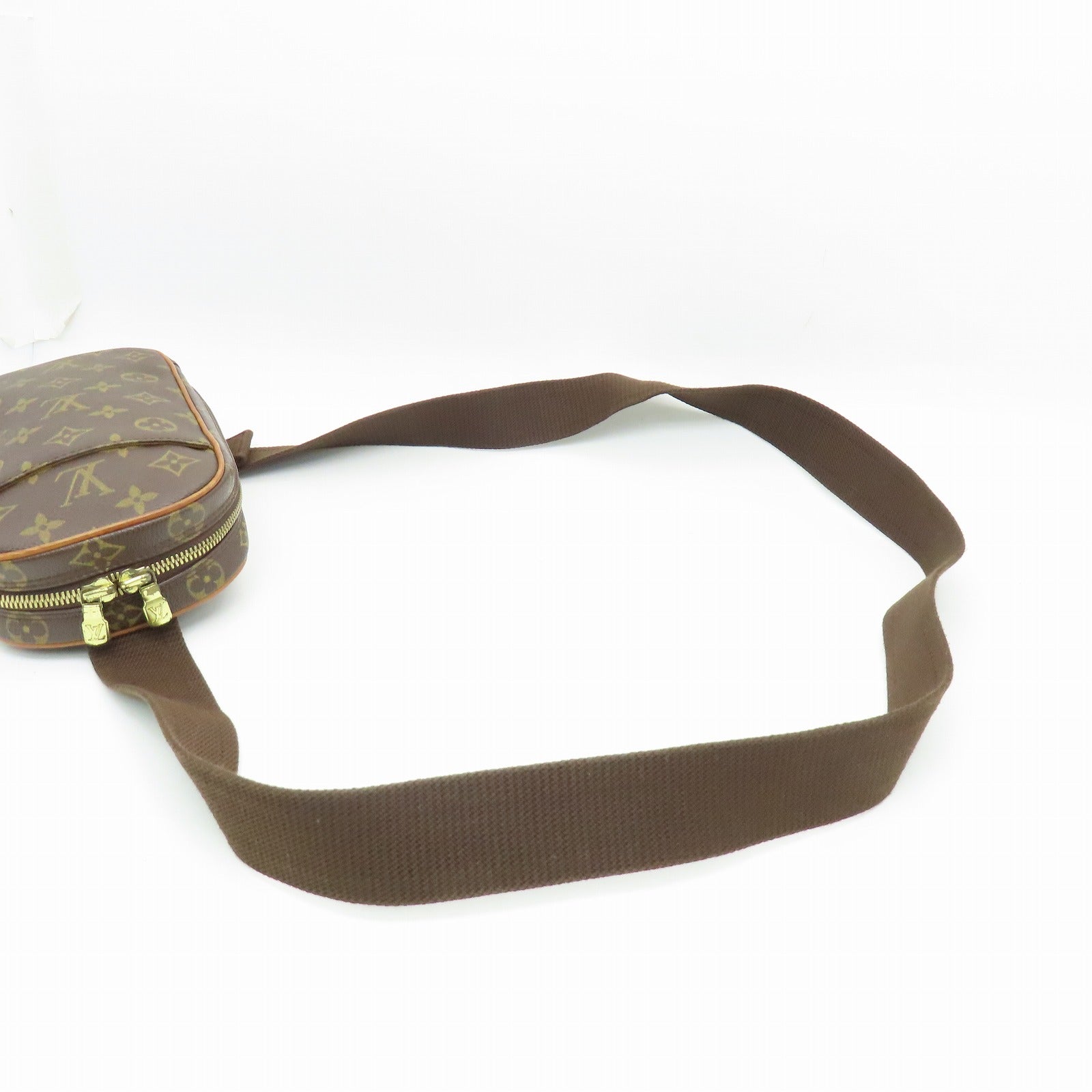 LOUIS VUITTON Monogram Pochette Gange Gold Buckle Belt Bag Brown