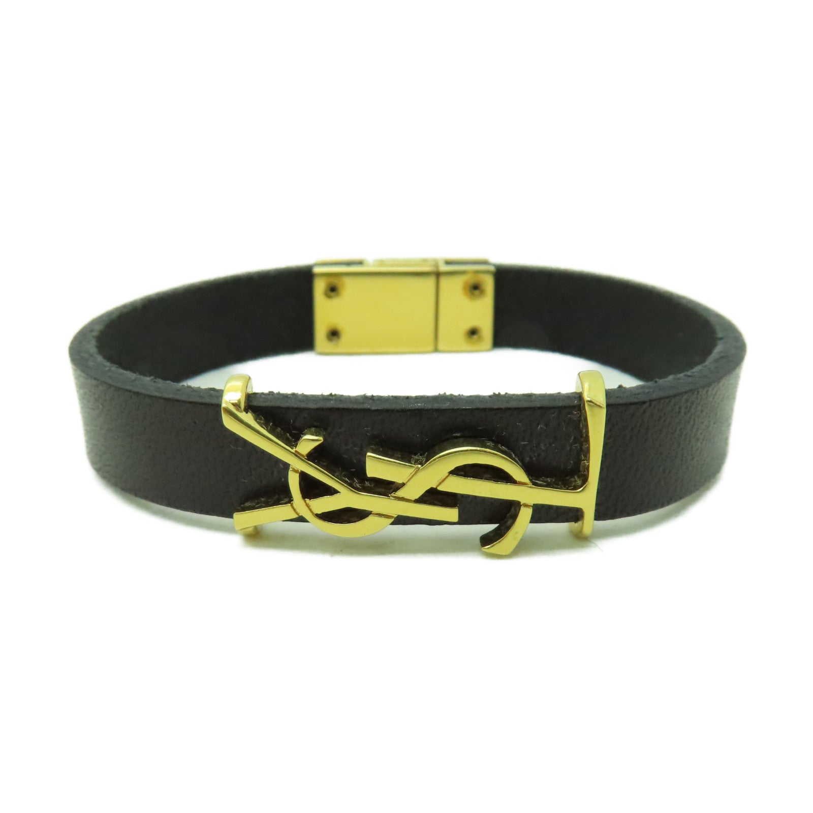 SAINT LAURENT 牛皮皮革Bracelet金扣手帶黑色