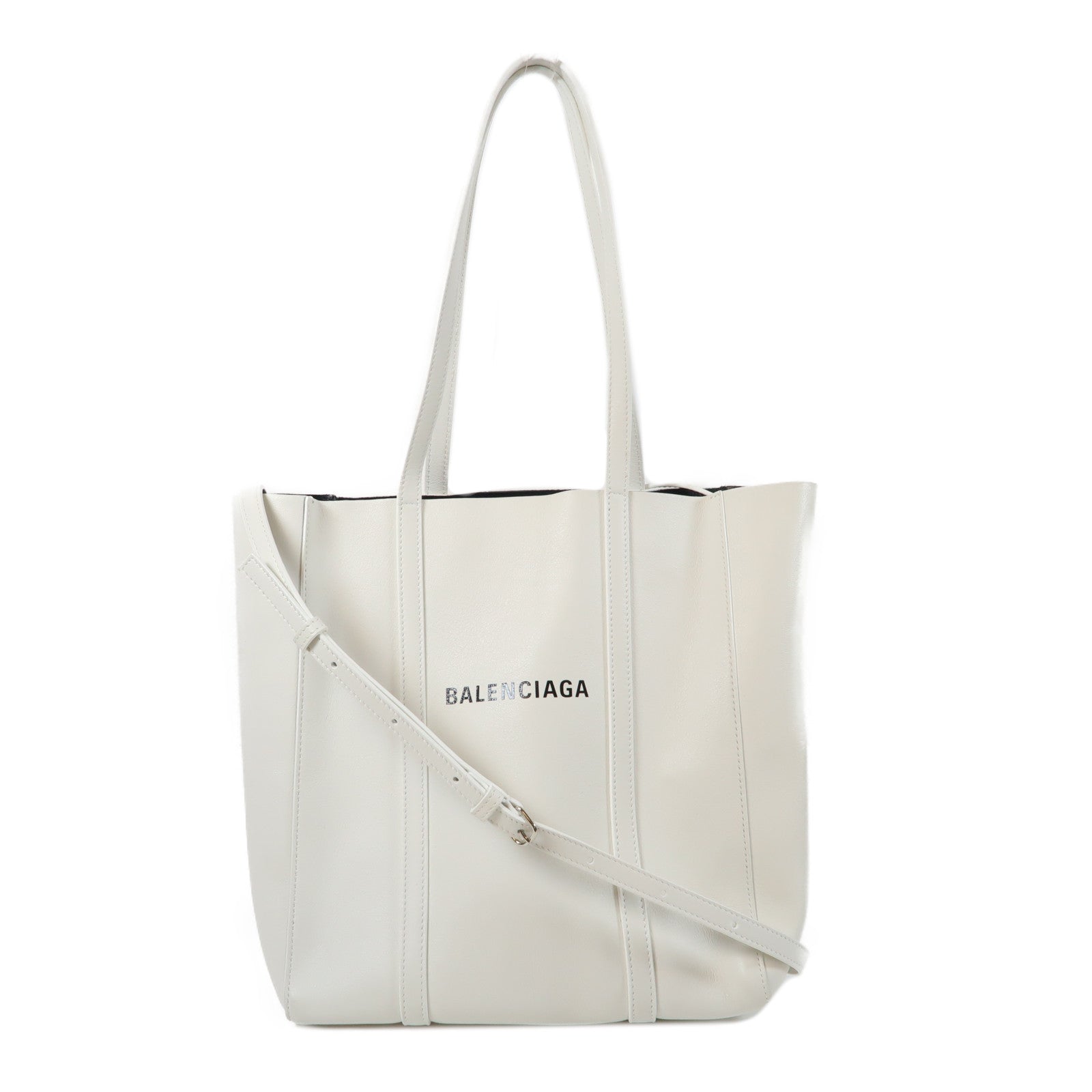 BALENCIAGA 牛皮皮革Tote Bag銀扣手挽肩背兩用袋白色