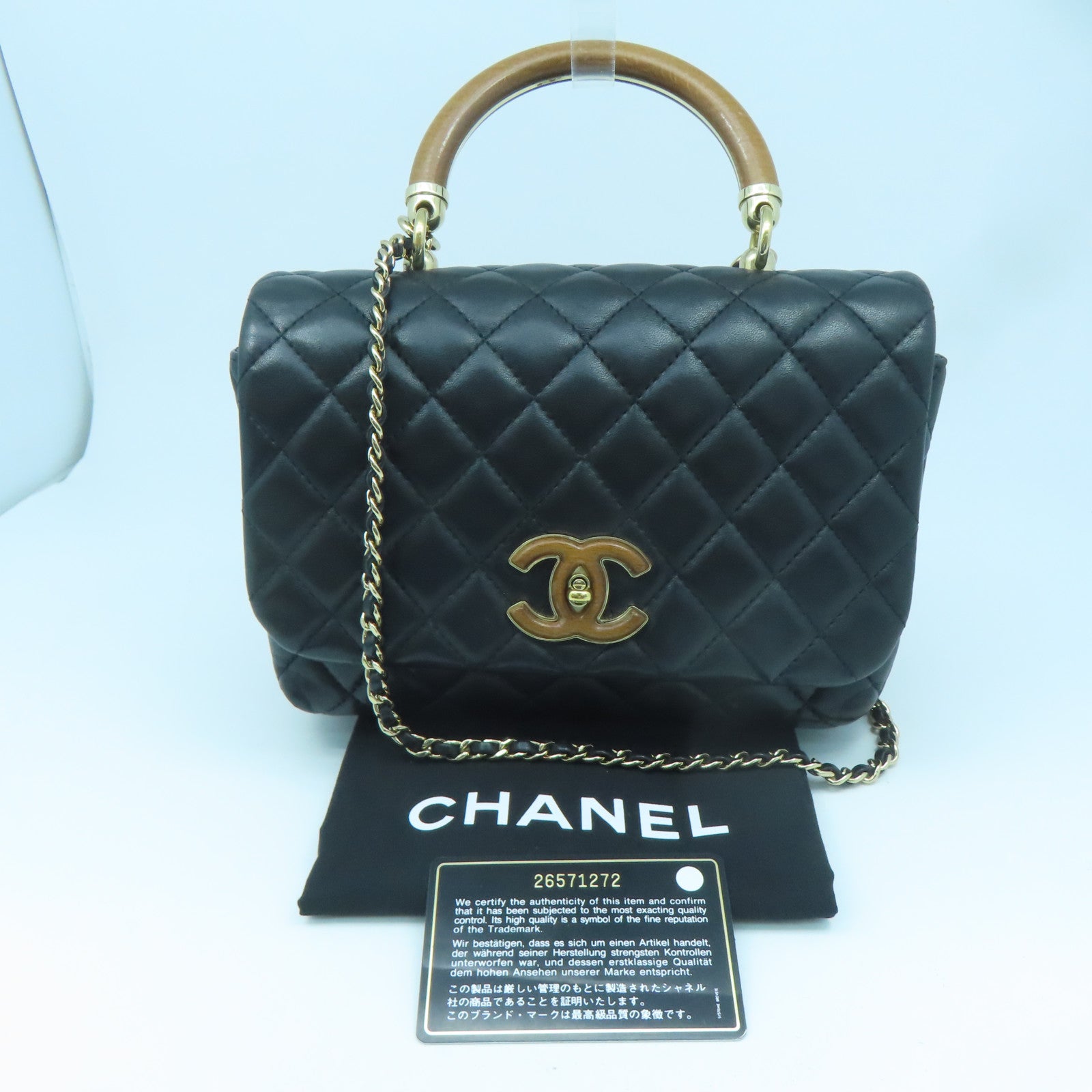 CHANEL Rhombus Sheepskin Leather Chain Shoulder Gold Buckle Handle Shoulder Back Dual-purpose Bag Black