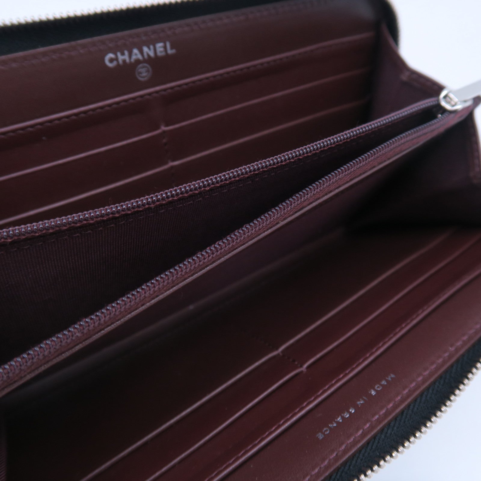CHANEL 菱格Caviar皮革Zipper Long Wallet銀扣長錢包黑色