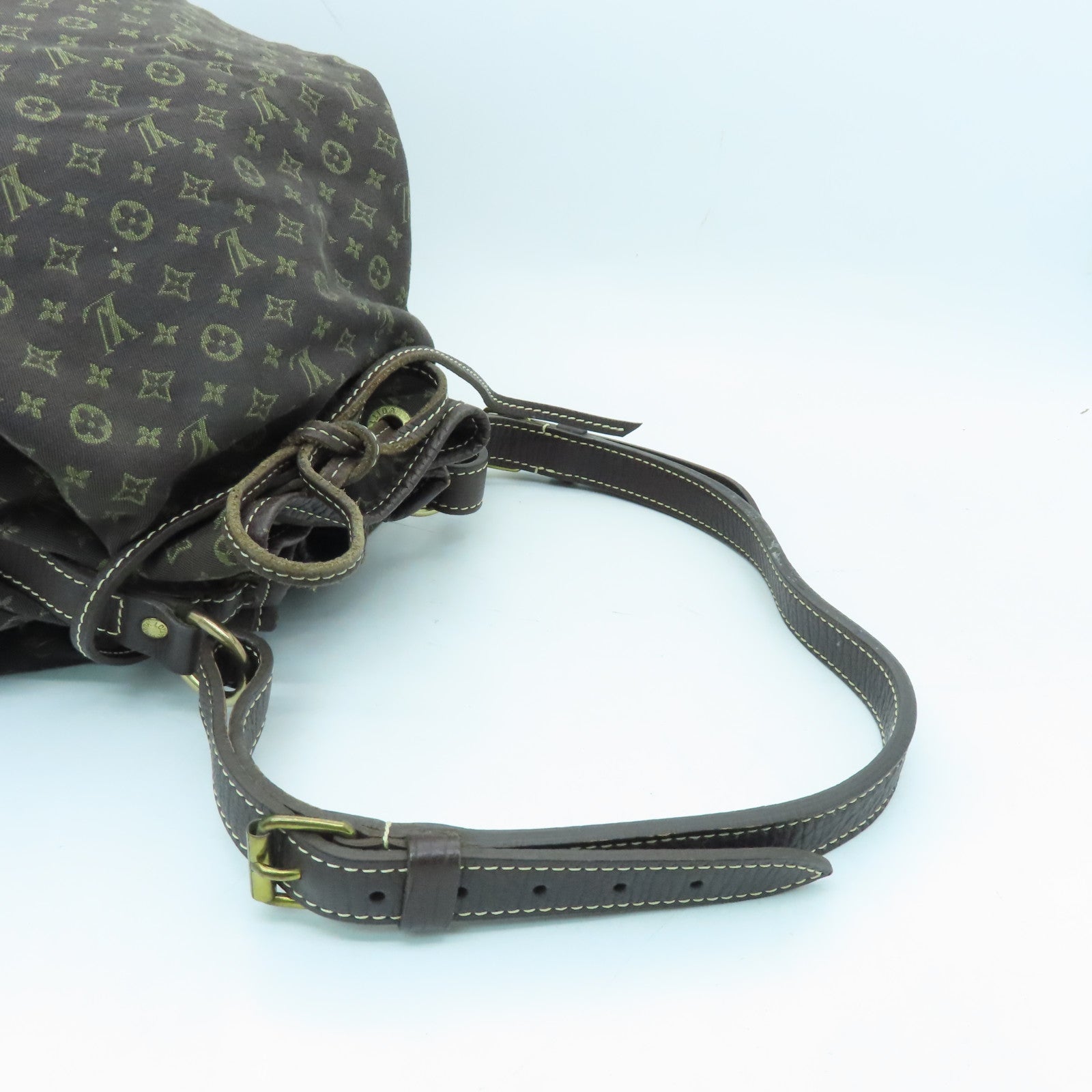 LOUIS VUITTON Monogram Mini Lin Noe Gold Buckle Shoulder Bag Brown