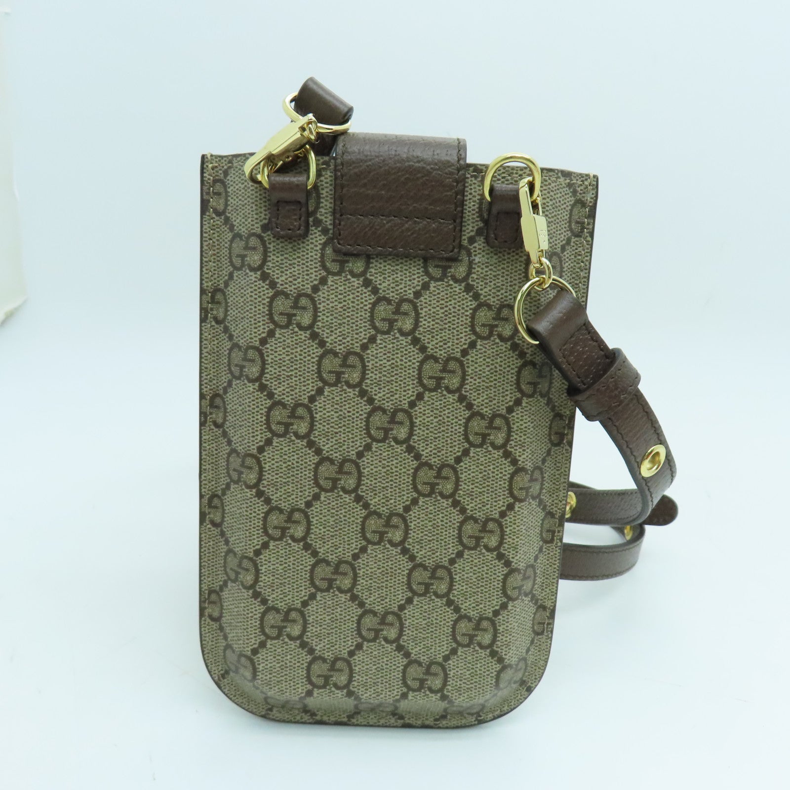 GUCCI Coated Canvas Phone Case Gold Buckle Brown
