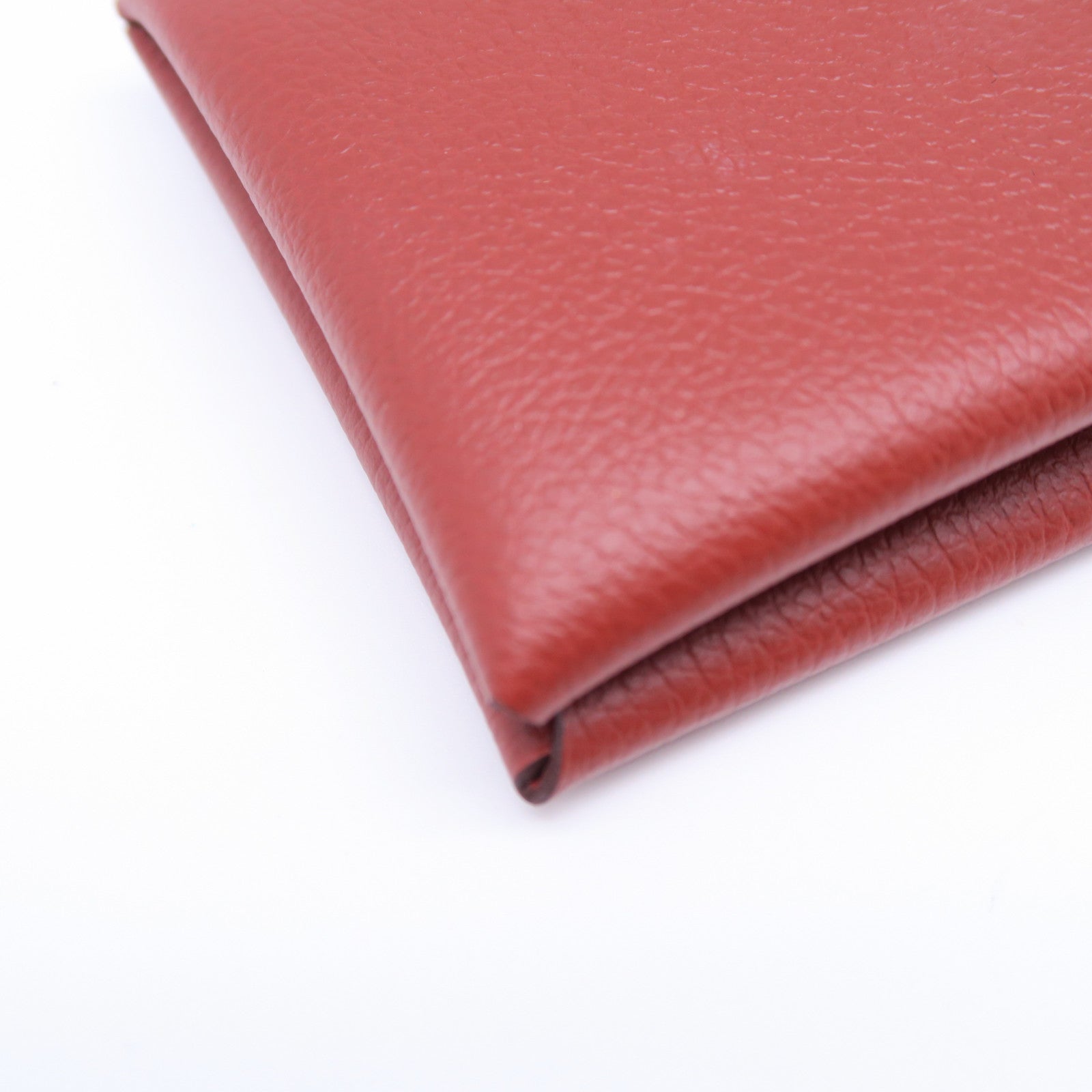 HERMES Evercolor皮革Calvi卡片套銀扣紅銅色