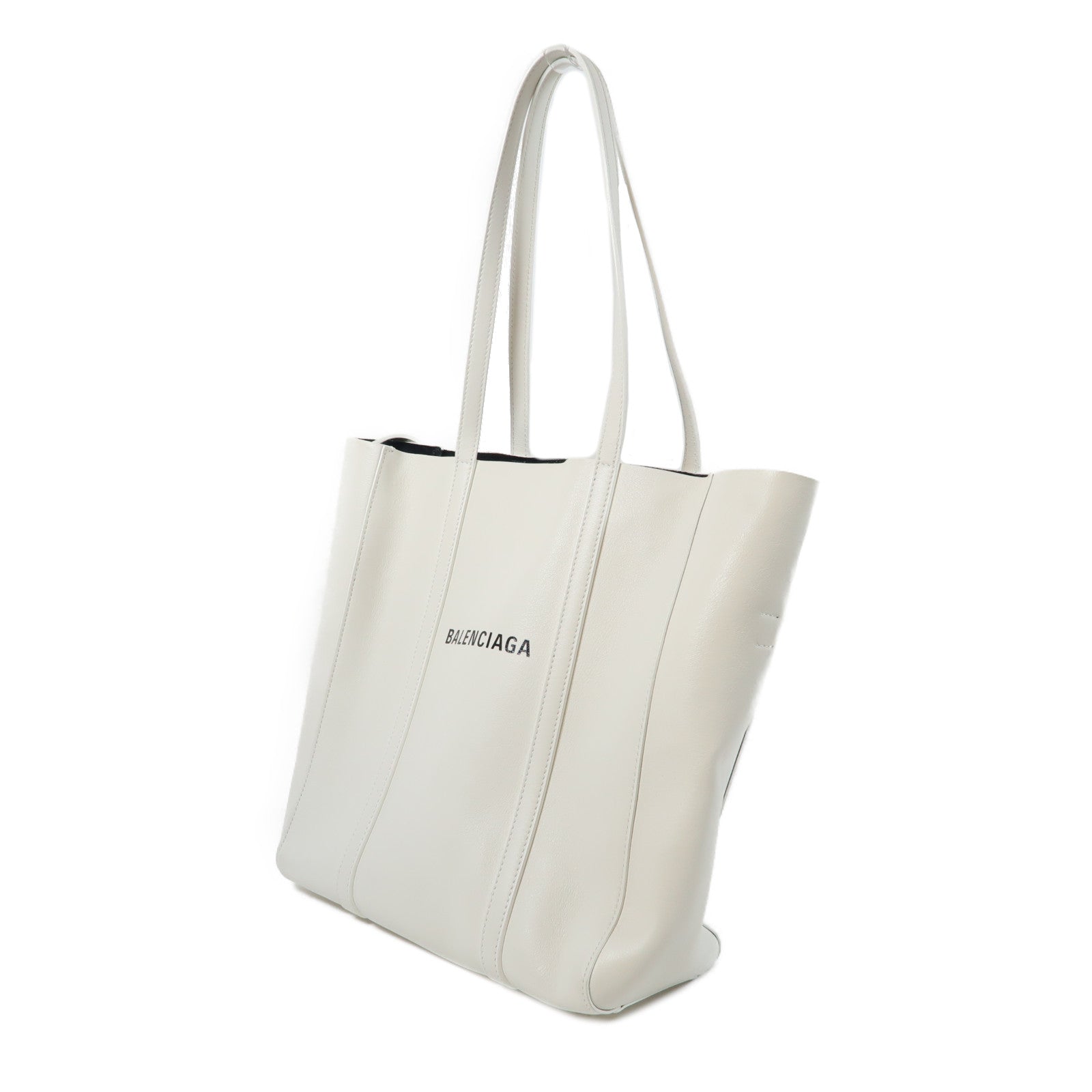 BALENCIAGA 牛皮皮革Tote Bag銀扣手挽肩背兩用袋白色