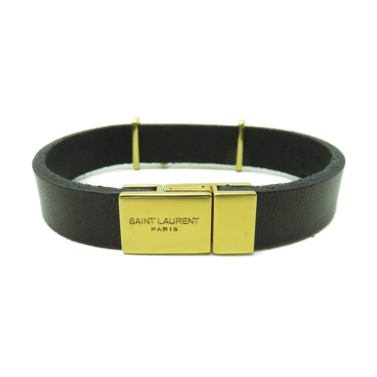 SAINT LAURENT 牛皮皮革Bracelet金扣手帶黑色