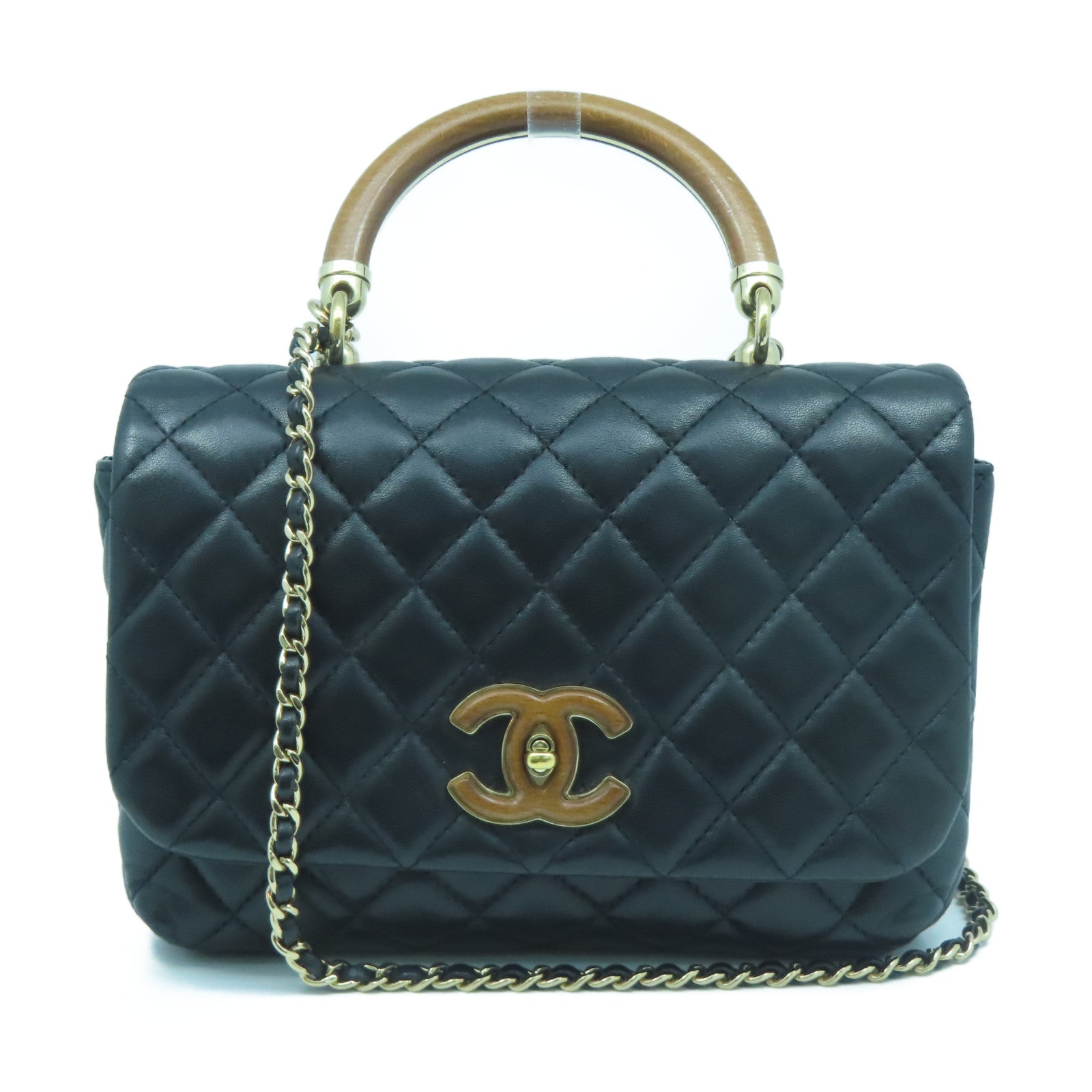CHANEL Rhombus Sheepskin Leather Chain Shoulder Gold Buckle Handle Shoulder Back Dual-purpose Bag Black