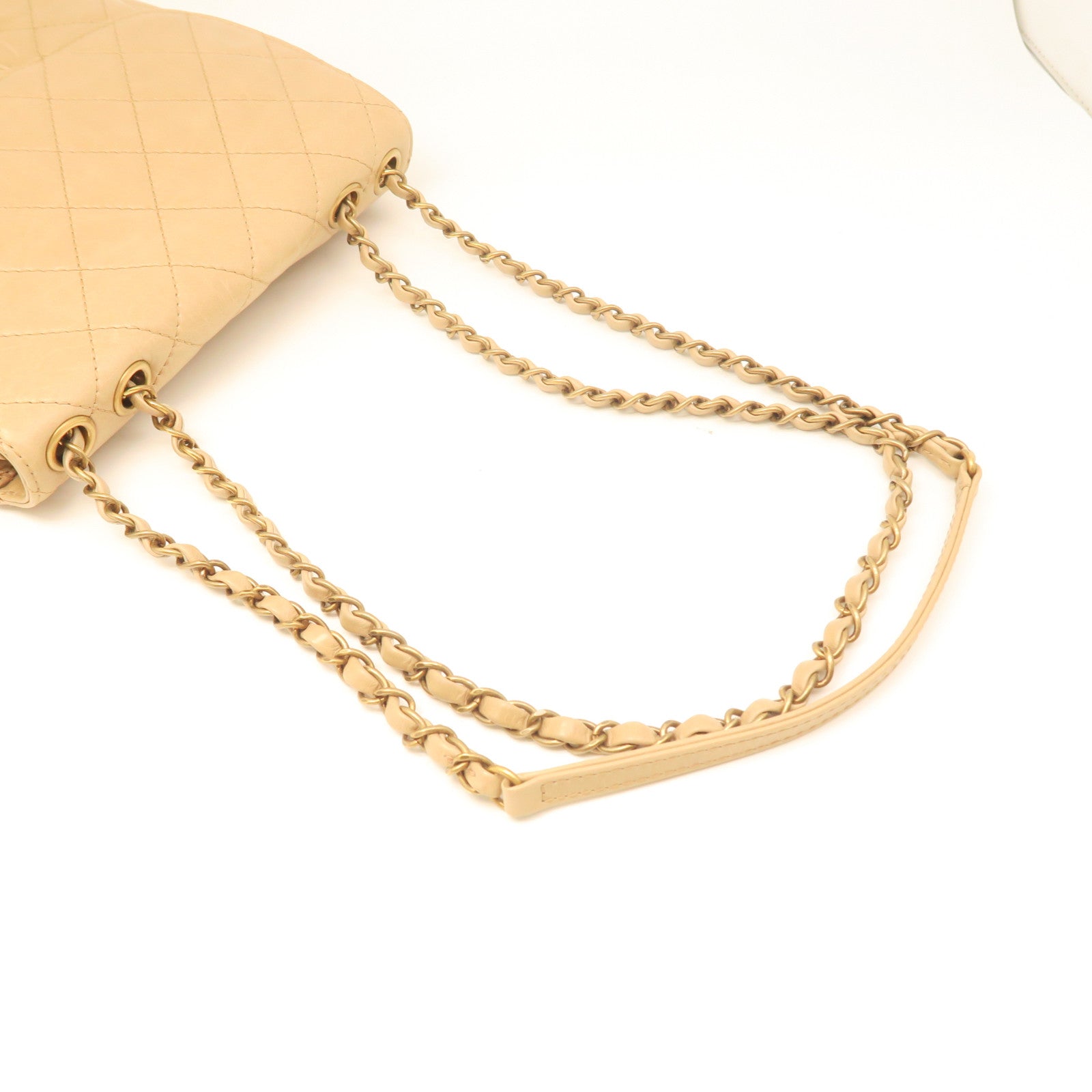 CHANEL rhombic cowhide leather Chain Shoulder silver buckle chain shoulder bag beige