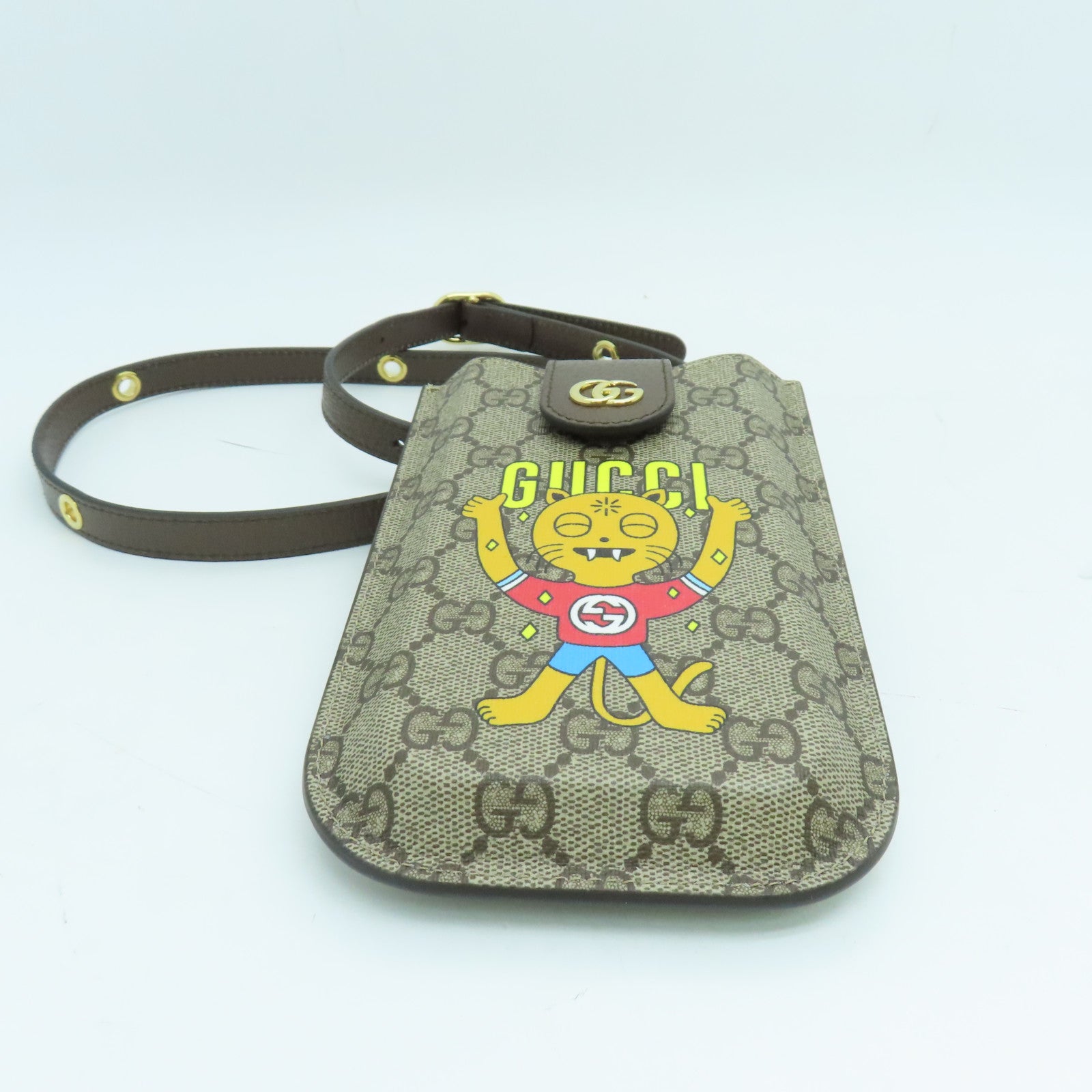 GUCCI Coated Canvas Phone Case Gold Buckle Brown