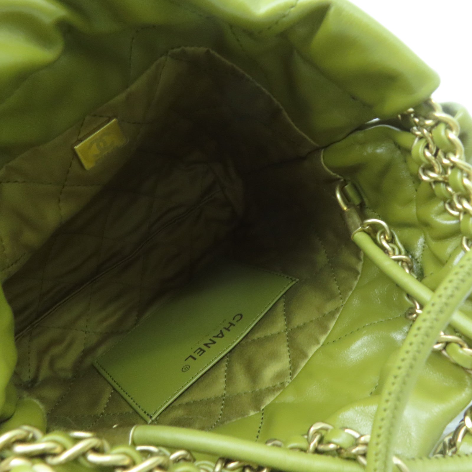CHANEL 【激減優惠】牛皮皮革Chain Shoulder金扣鏈帶肩背袋綠色
