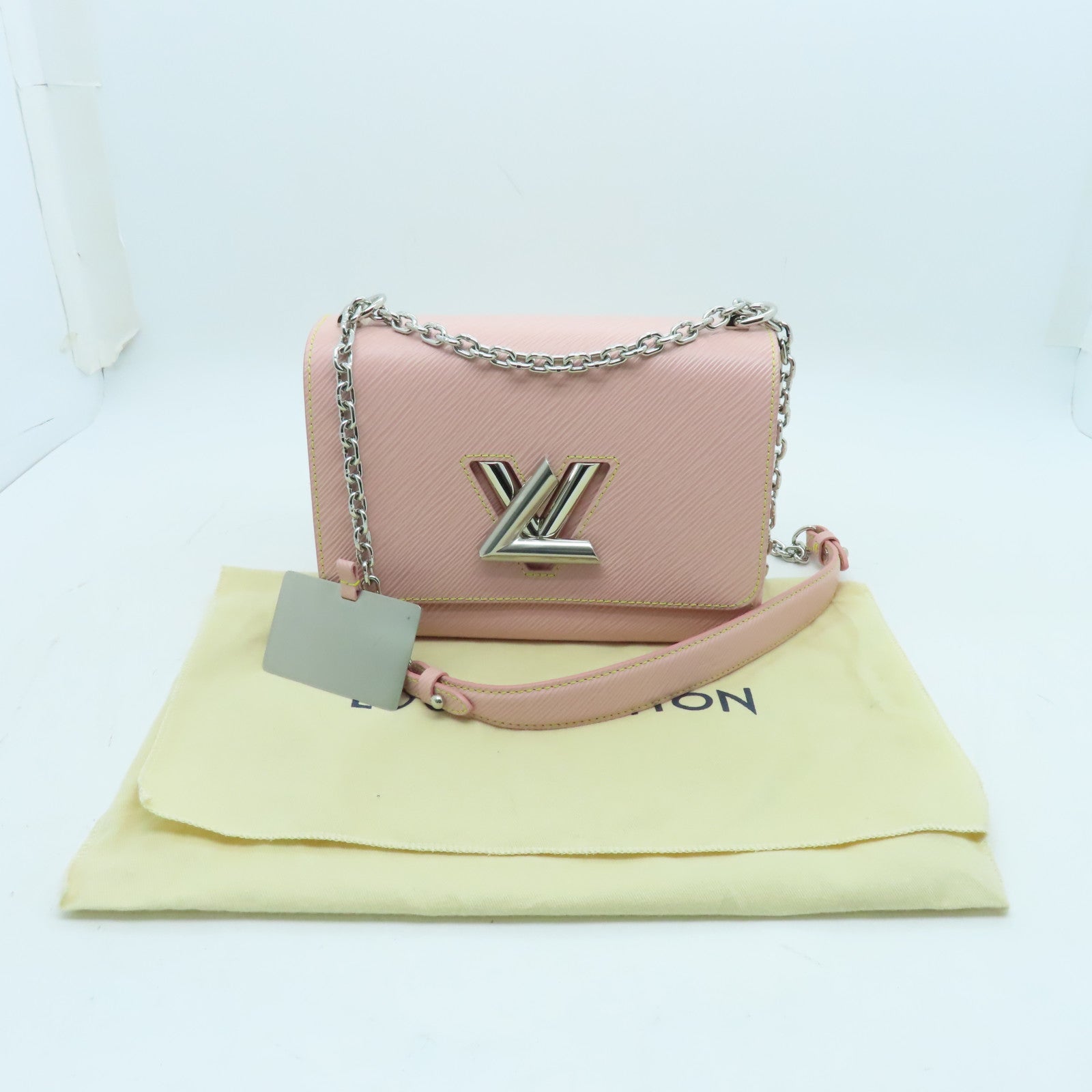 LOUIS VUITTON Epi Twist MM銀扣鏈帶肩背袋粉紅色