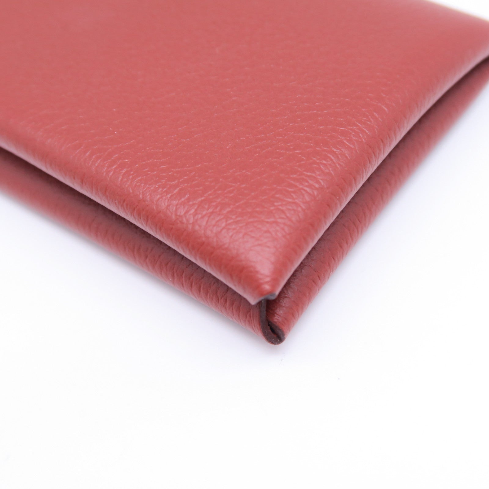 HERMES Evercolor皮革Calvi卡片套銀扣紅銅色