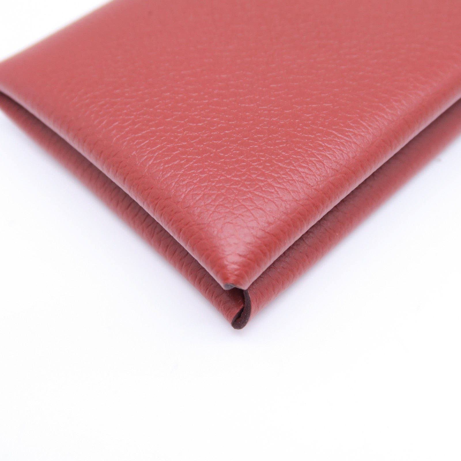 HERMES Evercolor皮革Calvi卡片套銀扣紅銅色