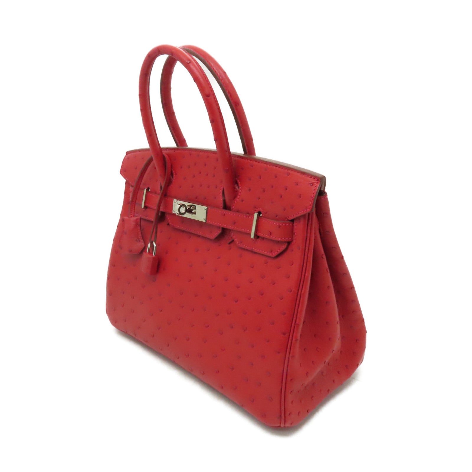 HERMES 鴕鳥皮革Birkin 30銀扣手挽袋紅色