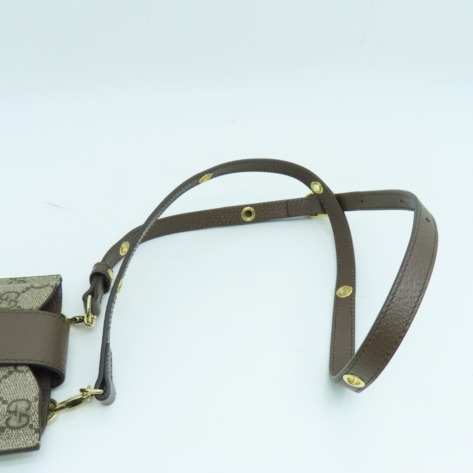 GUCCI Coated Canvas Phone Case Gold Buckle Brown