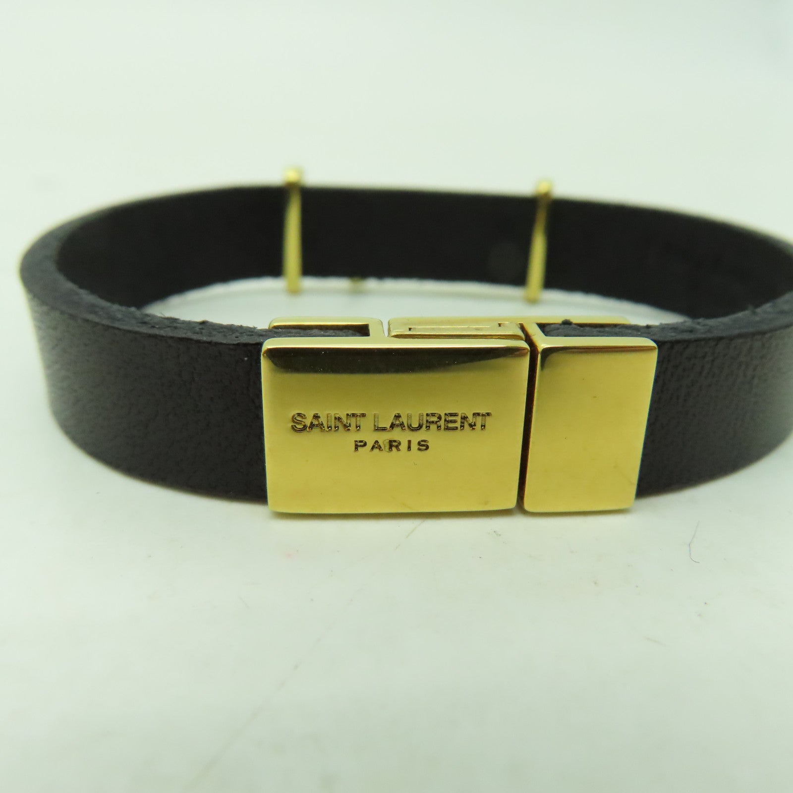 SAINT LAURENT 牛皮皮革Bracelet金扣手帶黑色
