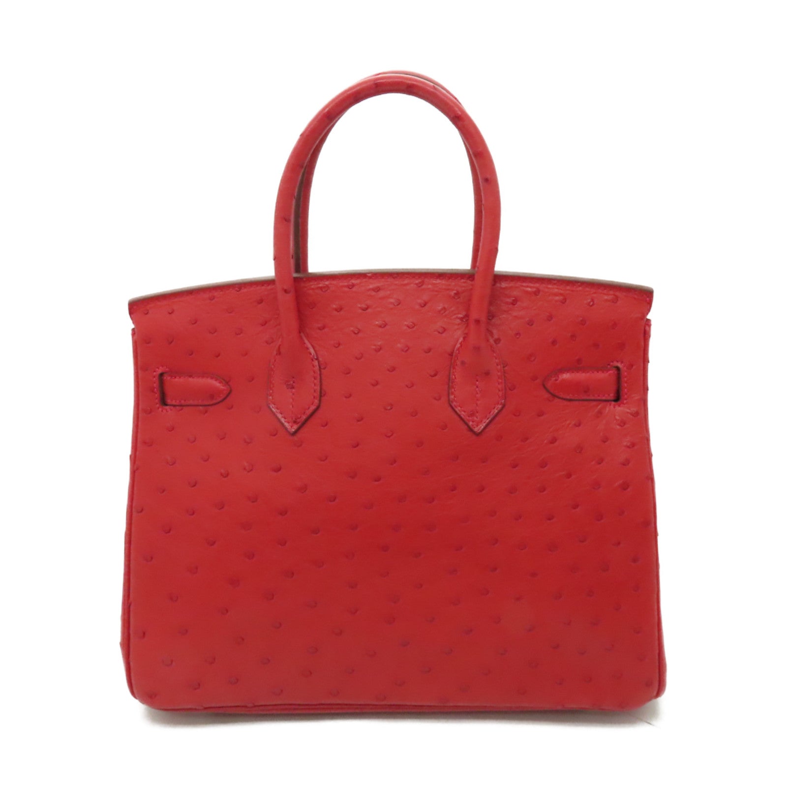 HERMES 鴕鳥皮革Birkin 30銀扣手挽袋紅色