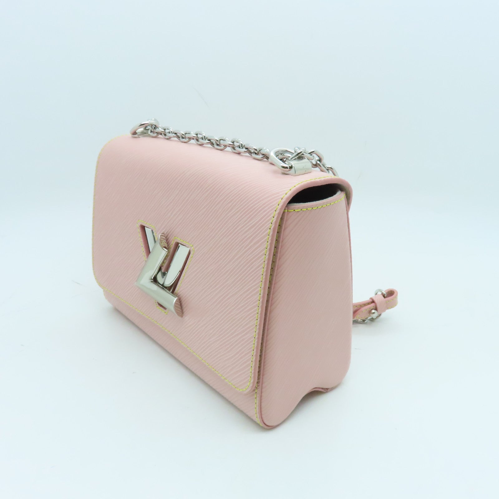 LOUIS VUITTON Epi Twist MM銀扣鏈帶肩背袋粉紅色