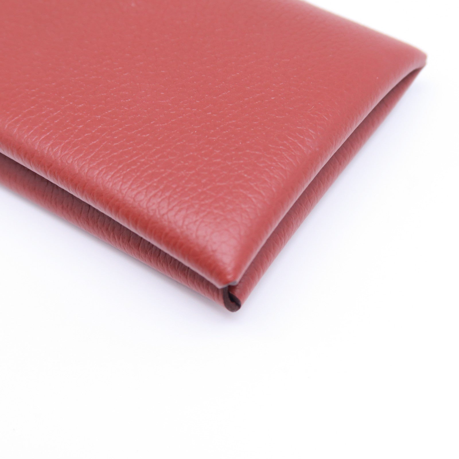HERMES Evercolor皮革Calvi卡片套銀扣紅銅色