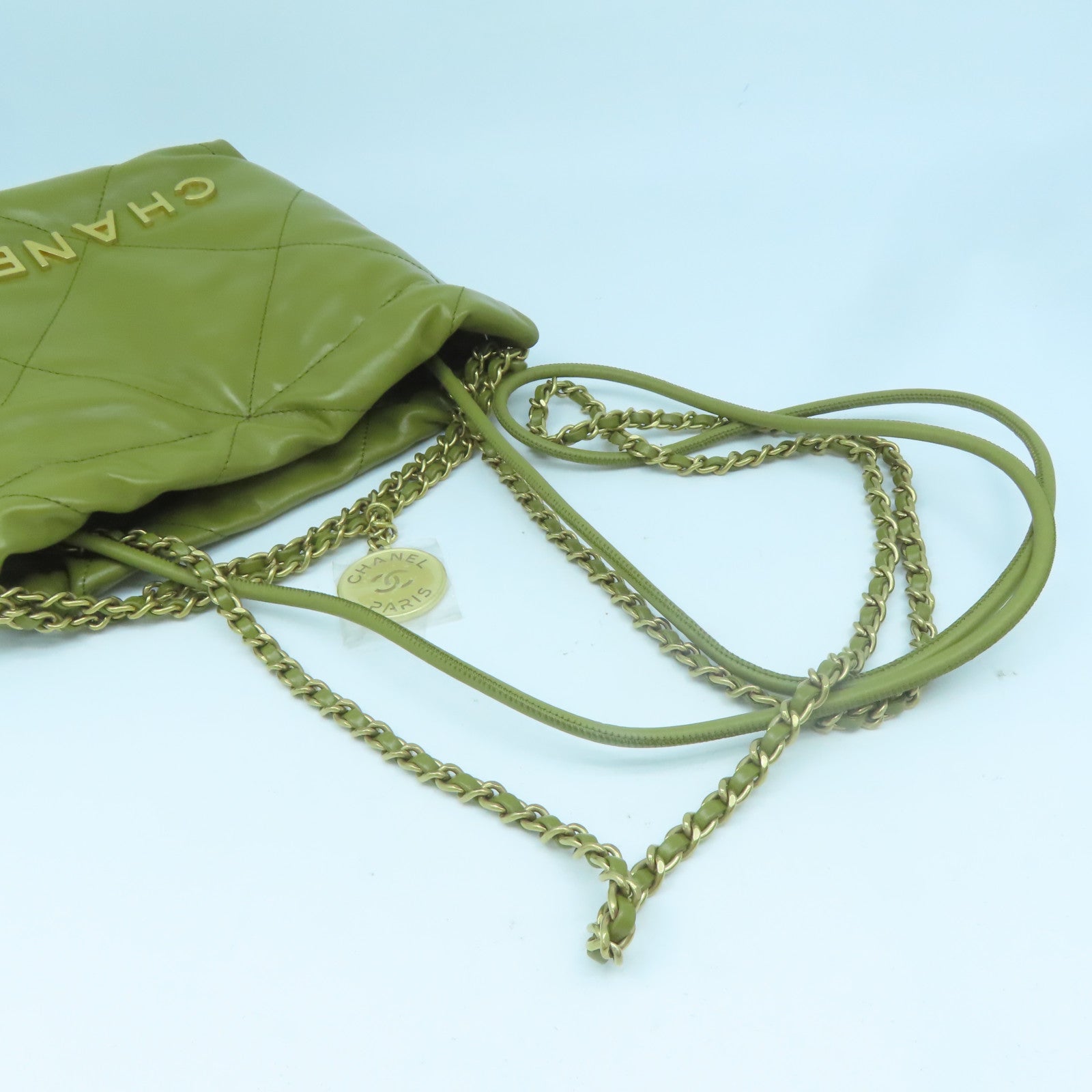 CHANEL 【激減優惠】牛皮皮革Chain Shoulder金扣鏈帶肩背袋綠色