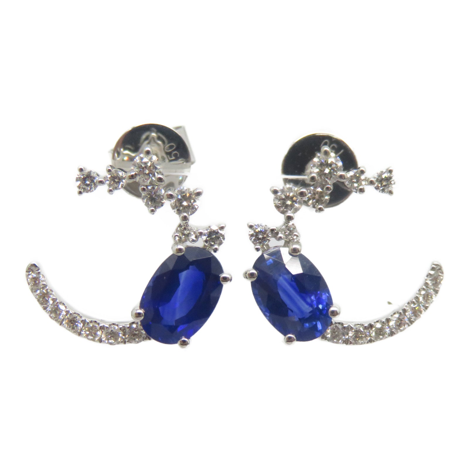JEWELRY 18K白金Sapphire Diamond Earrings 1.356ct藍寶石/0.273ct鑽石耳環