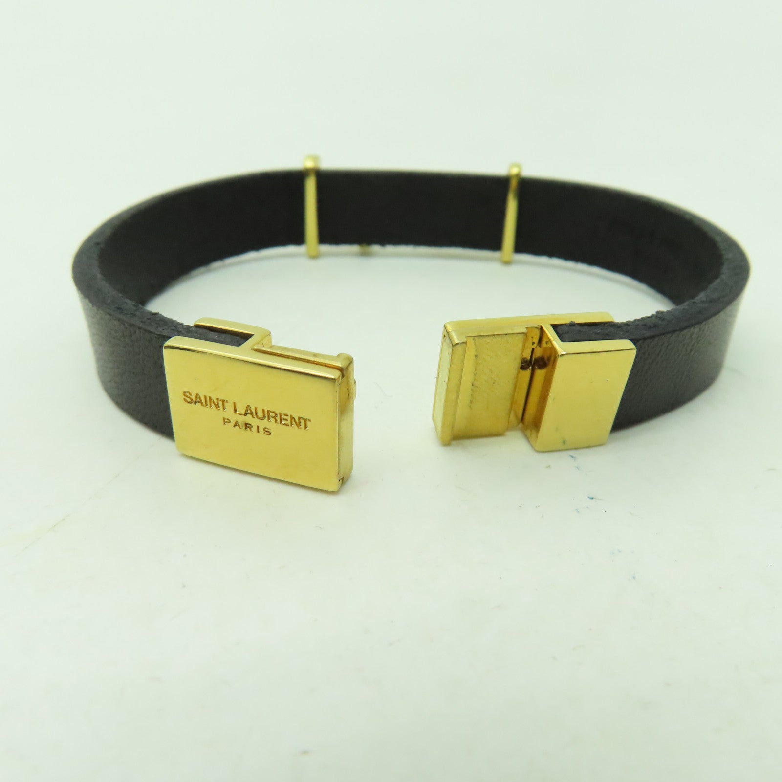 SAINT LAURENT 牛皮皮革Bracelet金扣手帶黑色