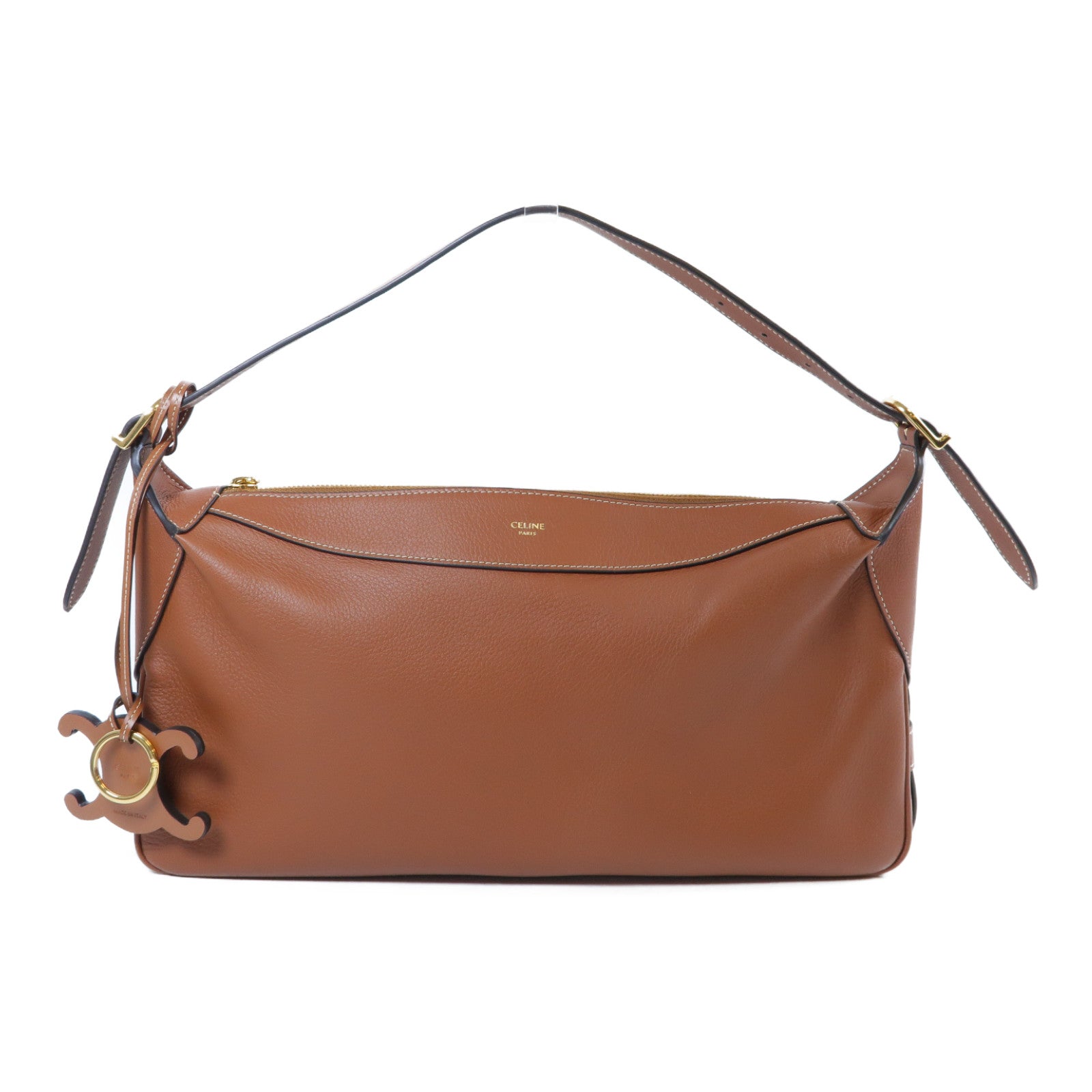 CELINE 牛皮皮革Romy金扣肩背袋啡色