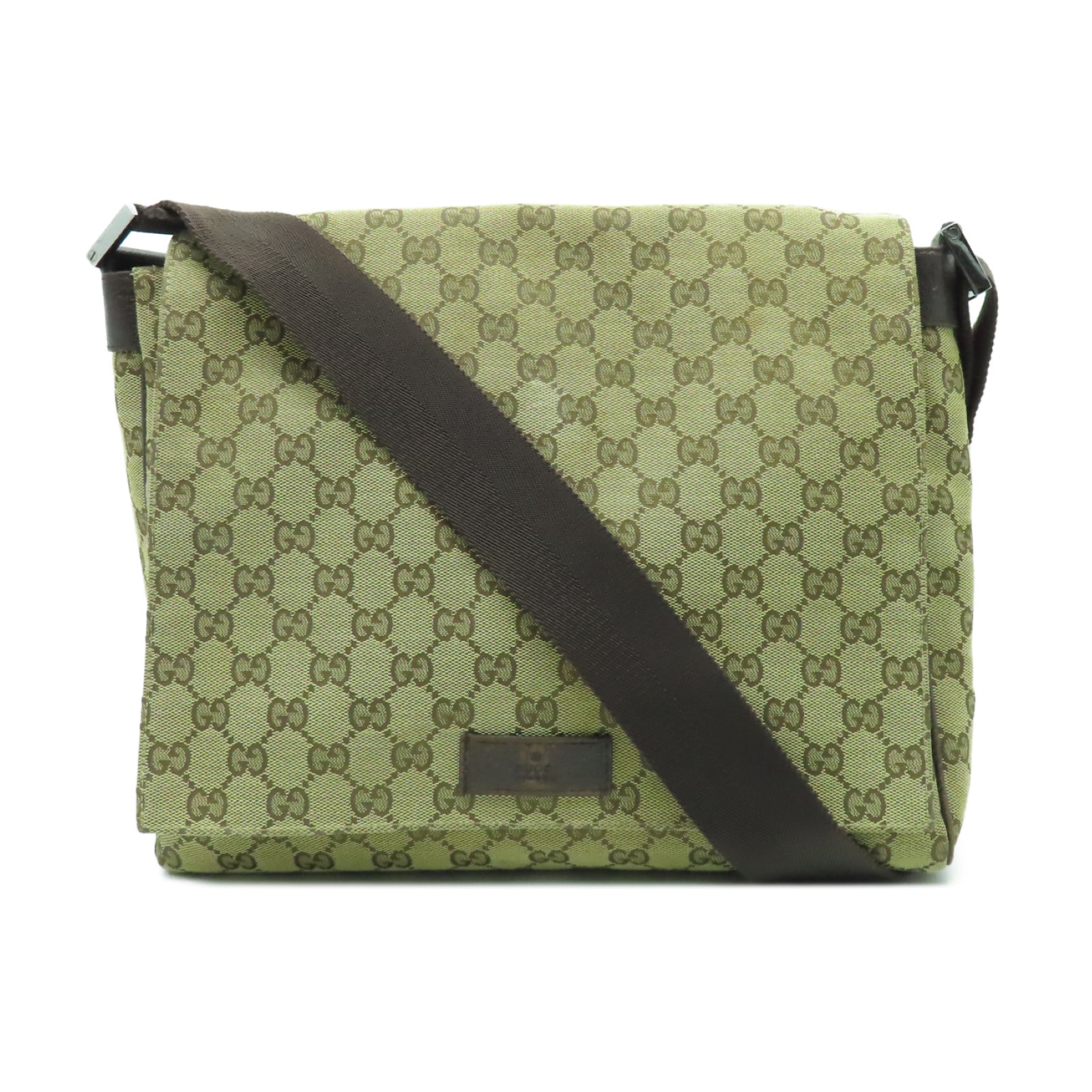 GUCCI 帆布Shoulder Bag銀扣肩背袋啡色