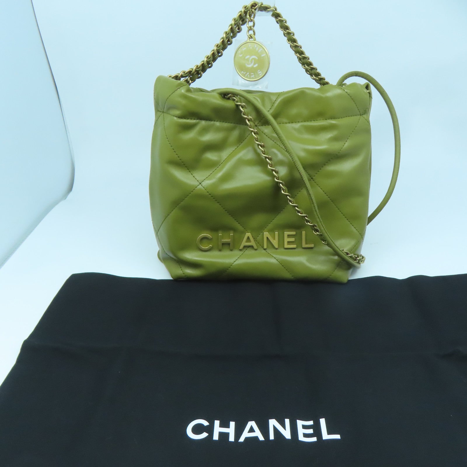 CHANEL 【激減優惠】牛皮皮革Chain Shoulder金扣鏈帶肩背袋綠色