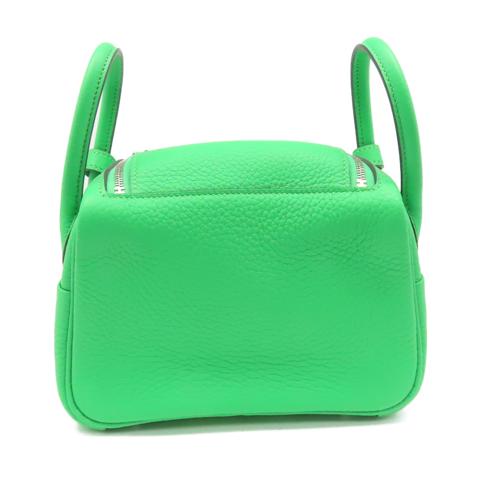 HERMES Clemence皮革Mini Lindy Shoulder Bag銀扣肩背袋Vert Comics/漫畫綠色