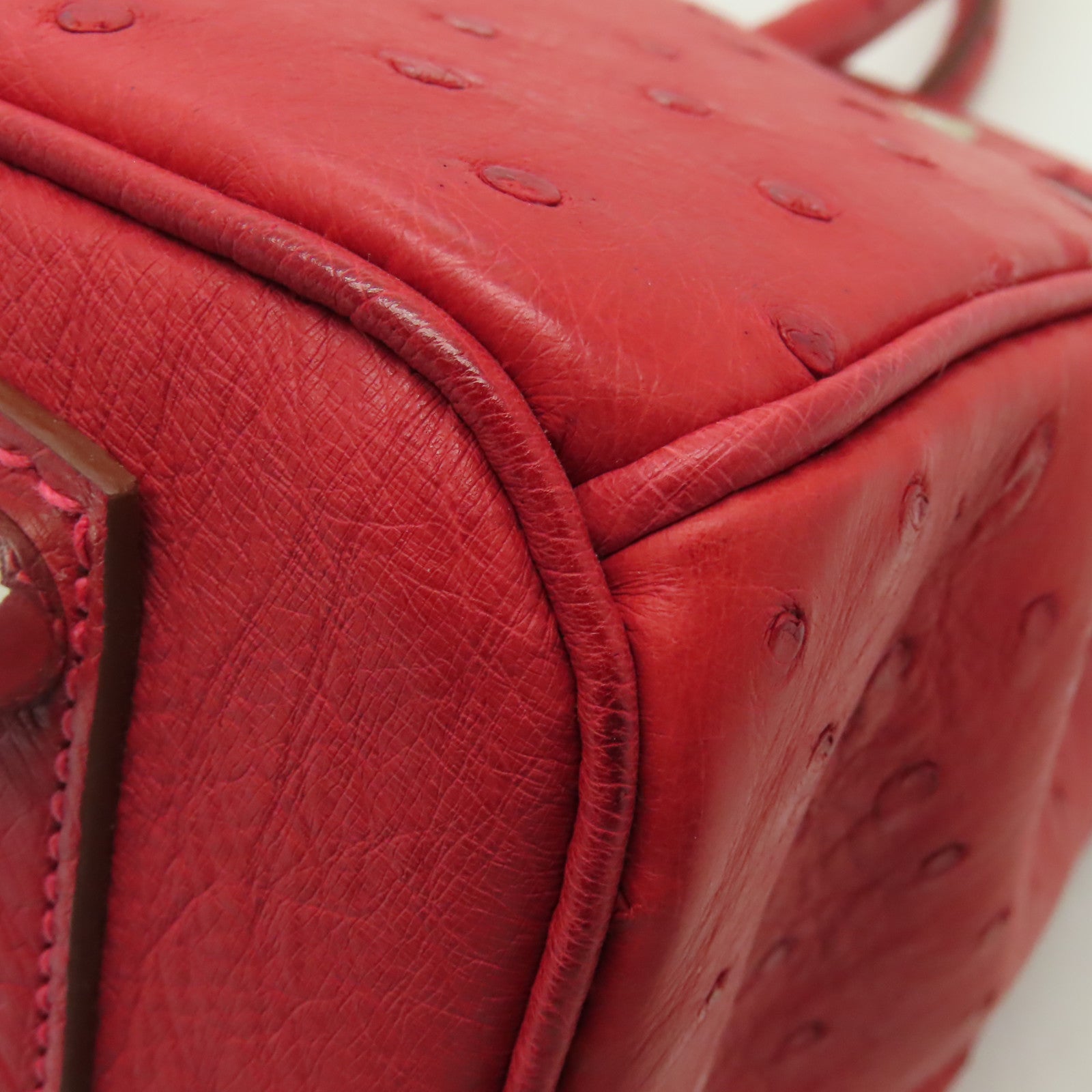HERMES 鴕鳥皮革Birkin 30銀扣手挽袋紅色