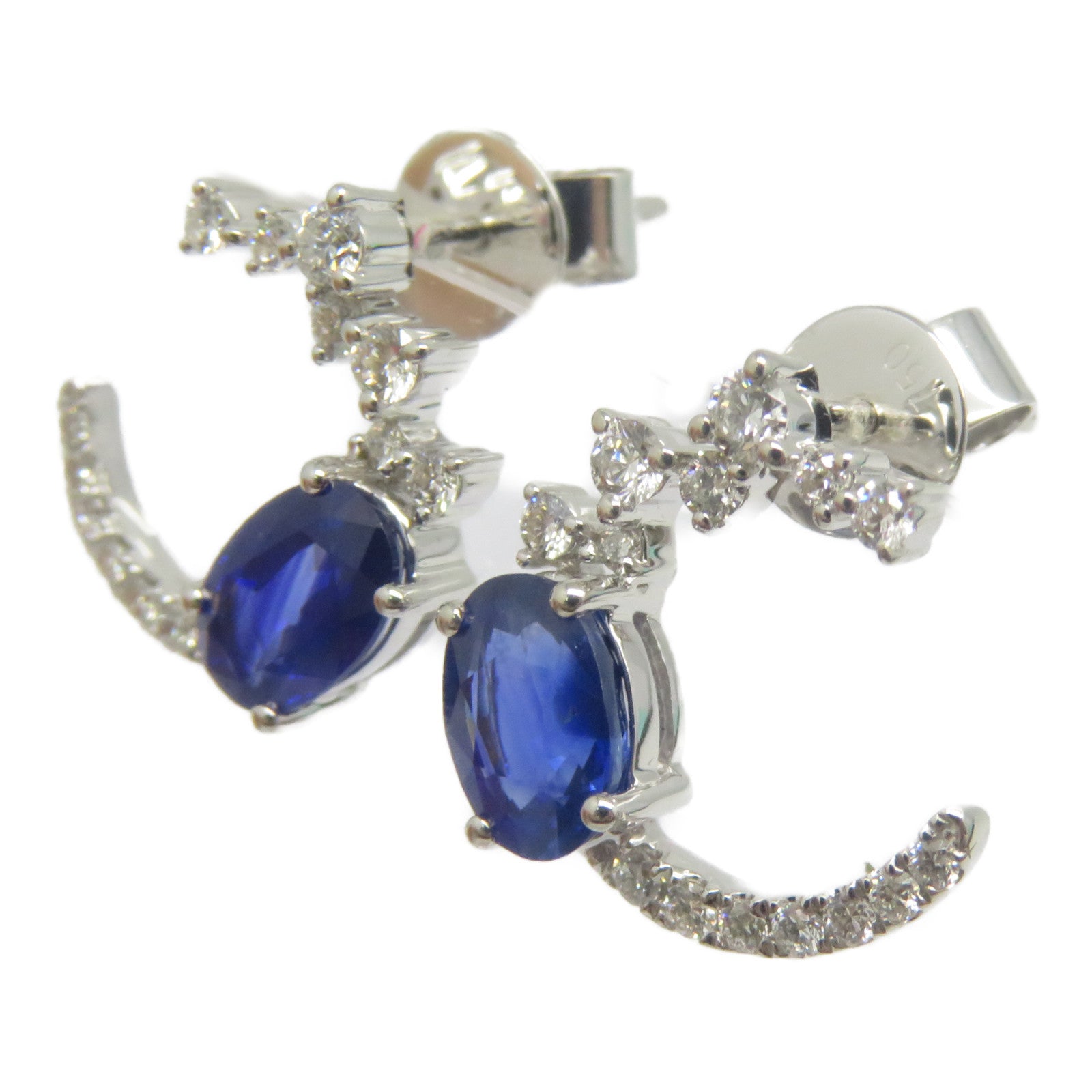 JEWELRY 18K白金Sapphire Diamond Earrings 1.356ct藍寶石/0.273ct鑽石耳環
