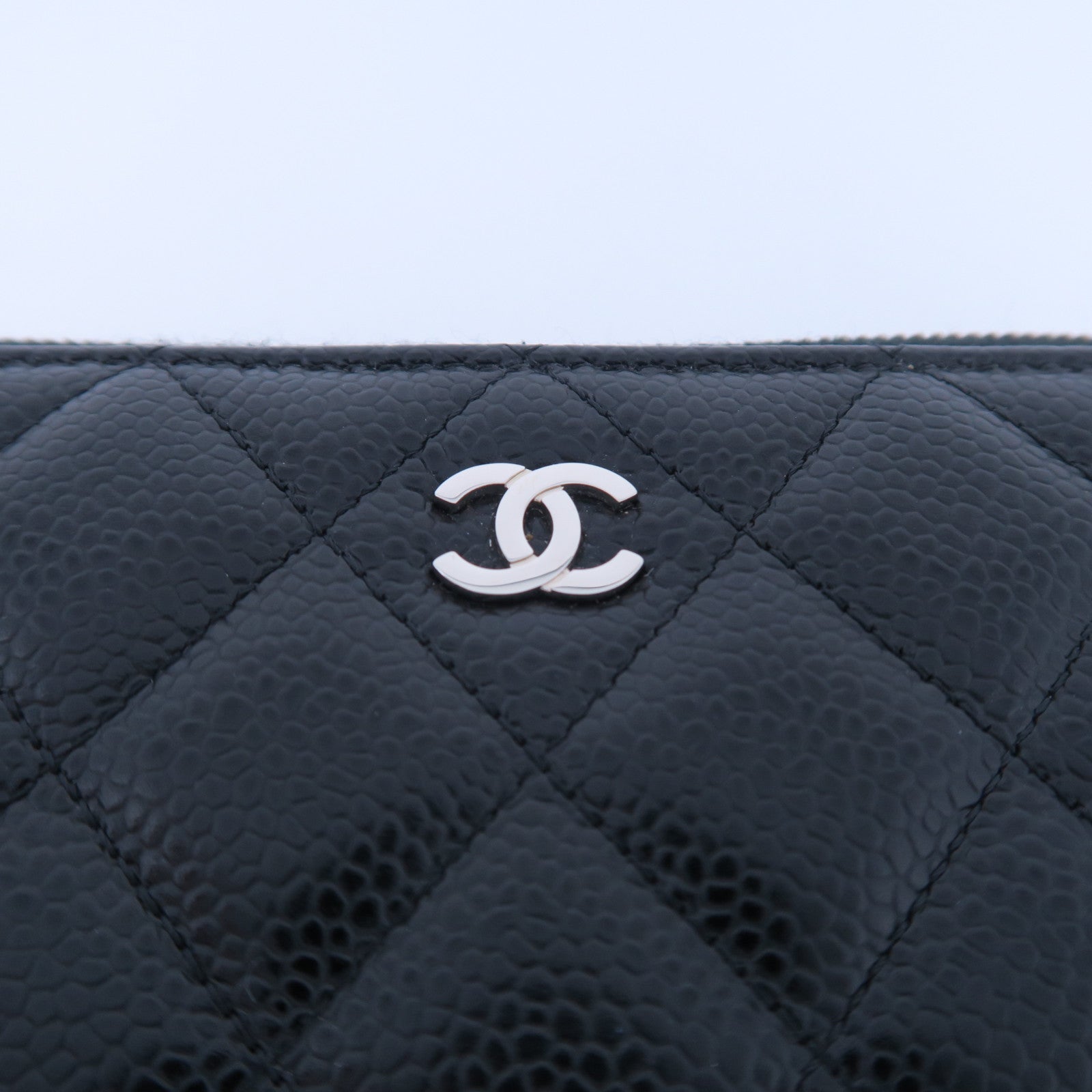 CHANEL 菱格Caviar皮革Zipper Long Wallet銀扣長錢包黑色