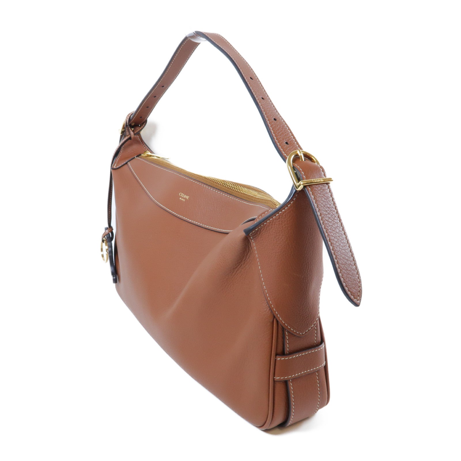 CELINE 牛皮皮革Romy金扣肩背袋啡色