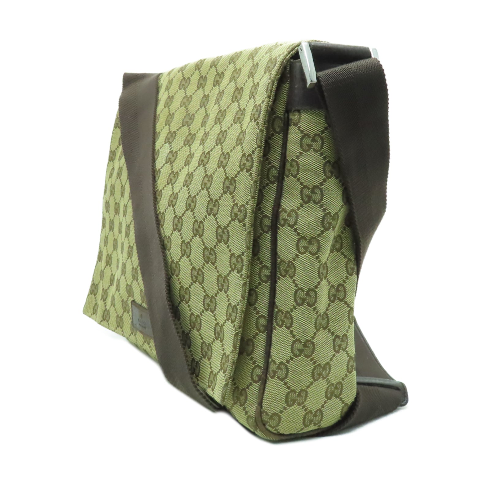 GUCCI 帆布Shoulder Bag銀扣肩背袋啡色