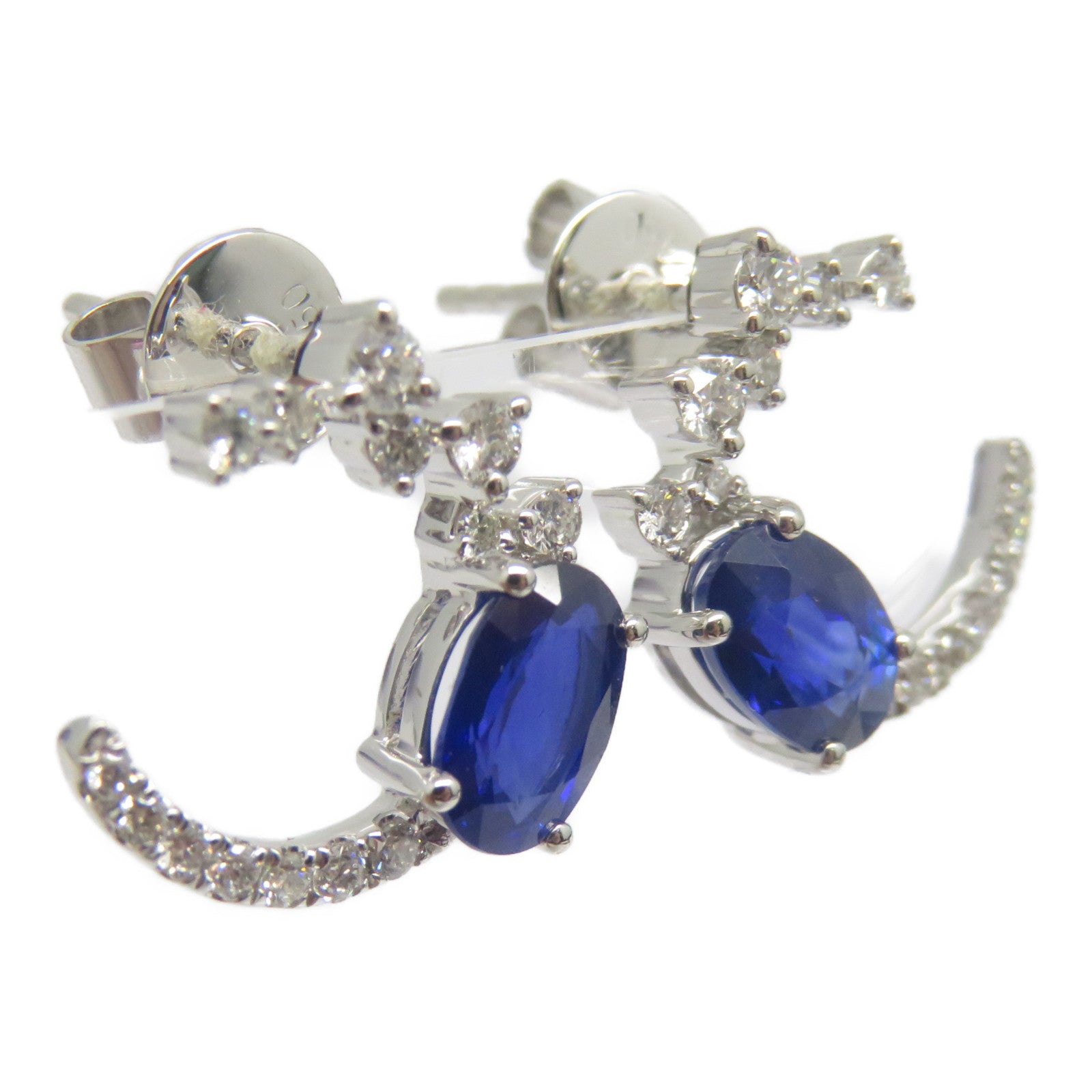 JEWELRY 18K白金Sapphire Diamond Earrings 1.356ct藍寶石/0.273ct鑽石耳環