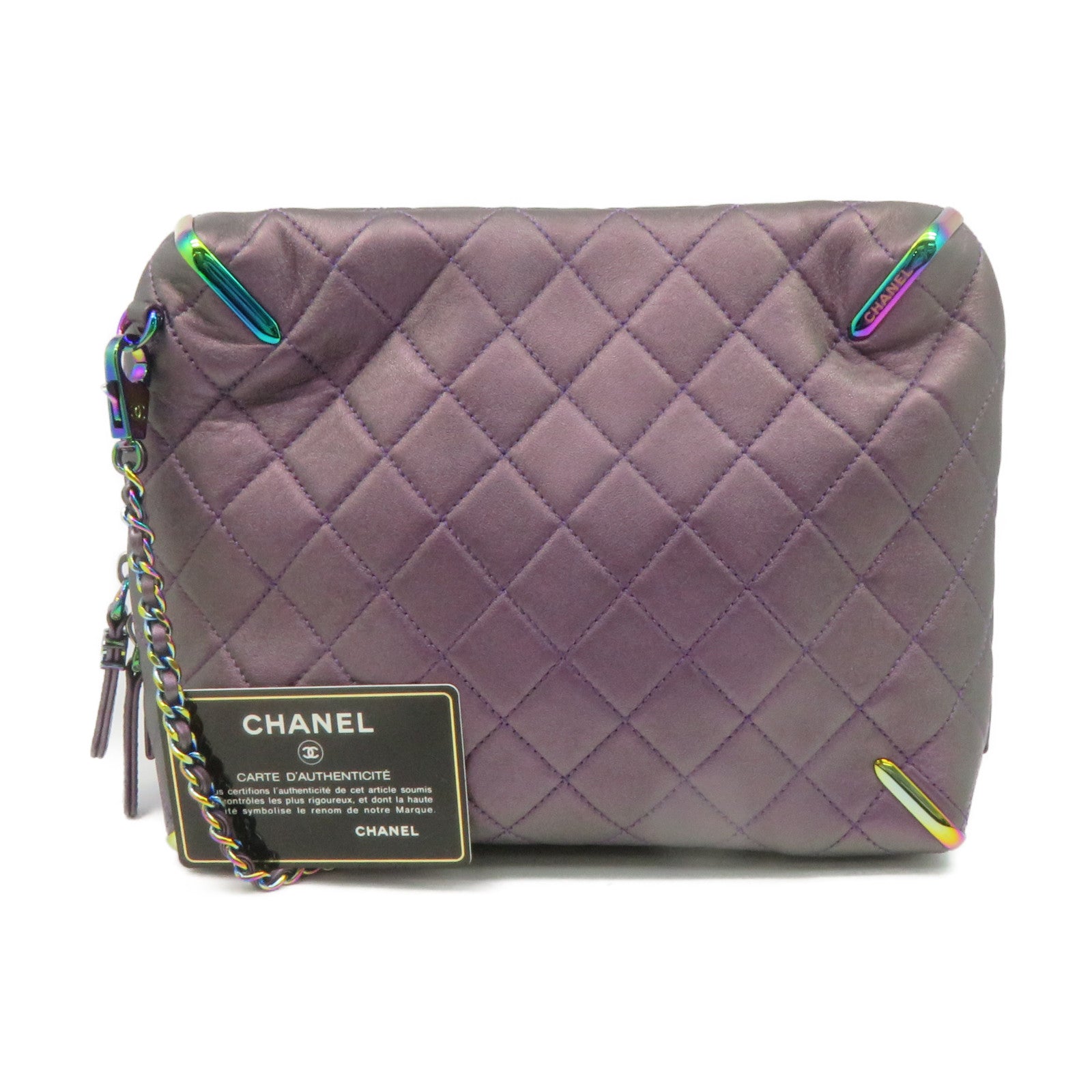 CHANEL 菱格牛皮皮革Chain Shoulder Bag银扣链带肩背袋紫色