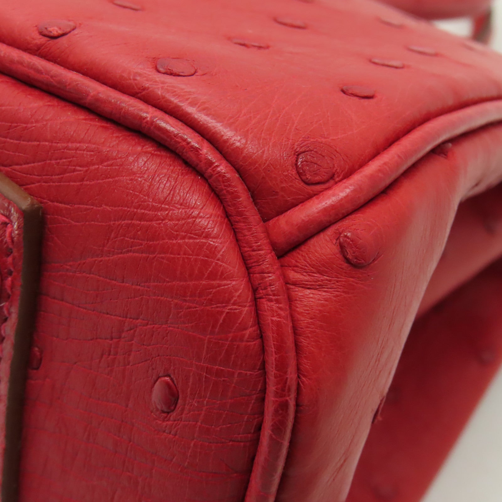 HERMES 鴕鳥皮革Birkin 30銀扣手挽袋紅色