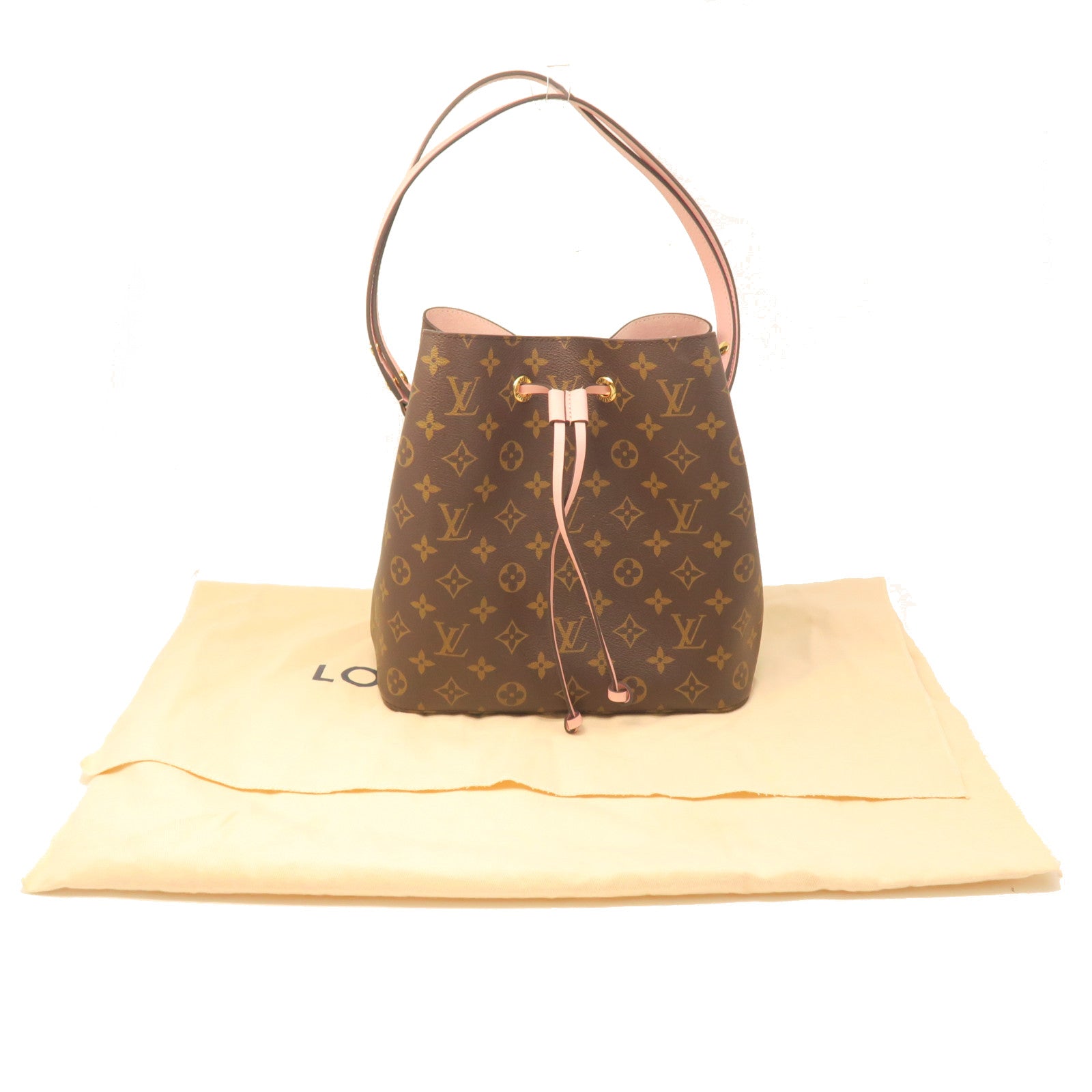 LOUIS VUITTON Monogram Neo Noe MM Gold Buckle Shoulder Bag Brown/Pink