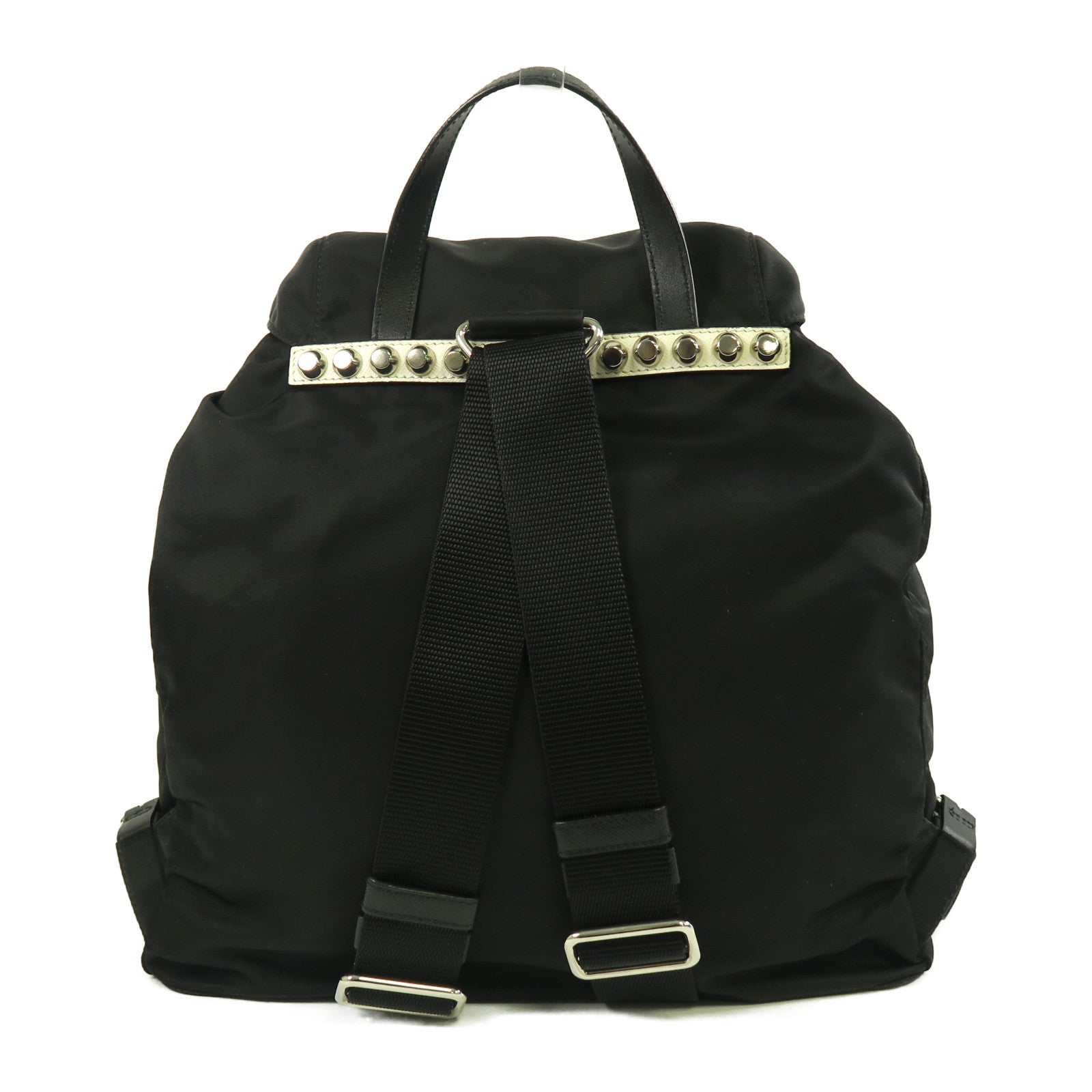 PRADA 尼龍Backpack銀扣背包黑色/粉紅色