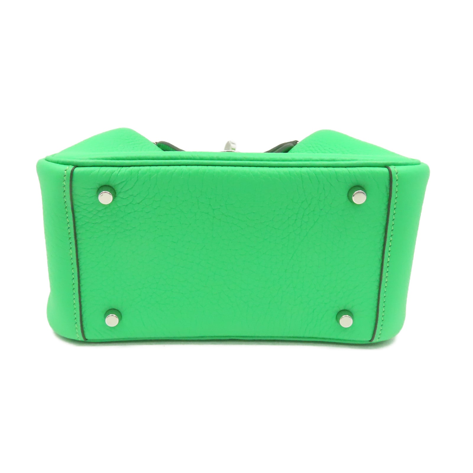 HERMES Clemence皮革Mini Lindy Shoulder Bag銀扣肩背袋Vert Comics/漫畫綠色
