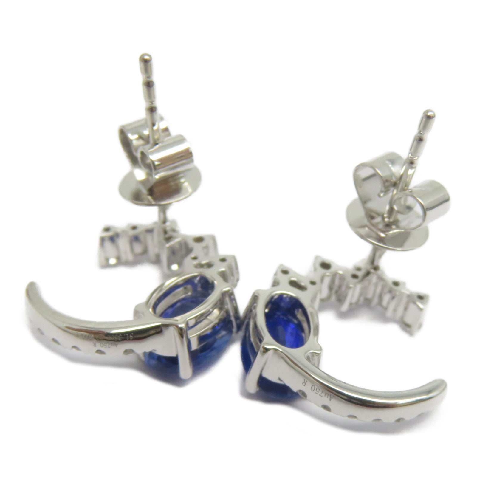 JEWELRY 18K白金Sapphire Diamond Earrings 1.356ct藍寶石/0.273ct鑽石耳環
