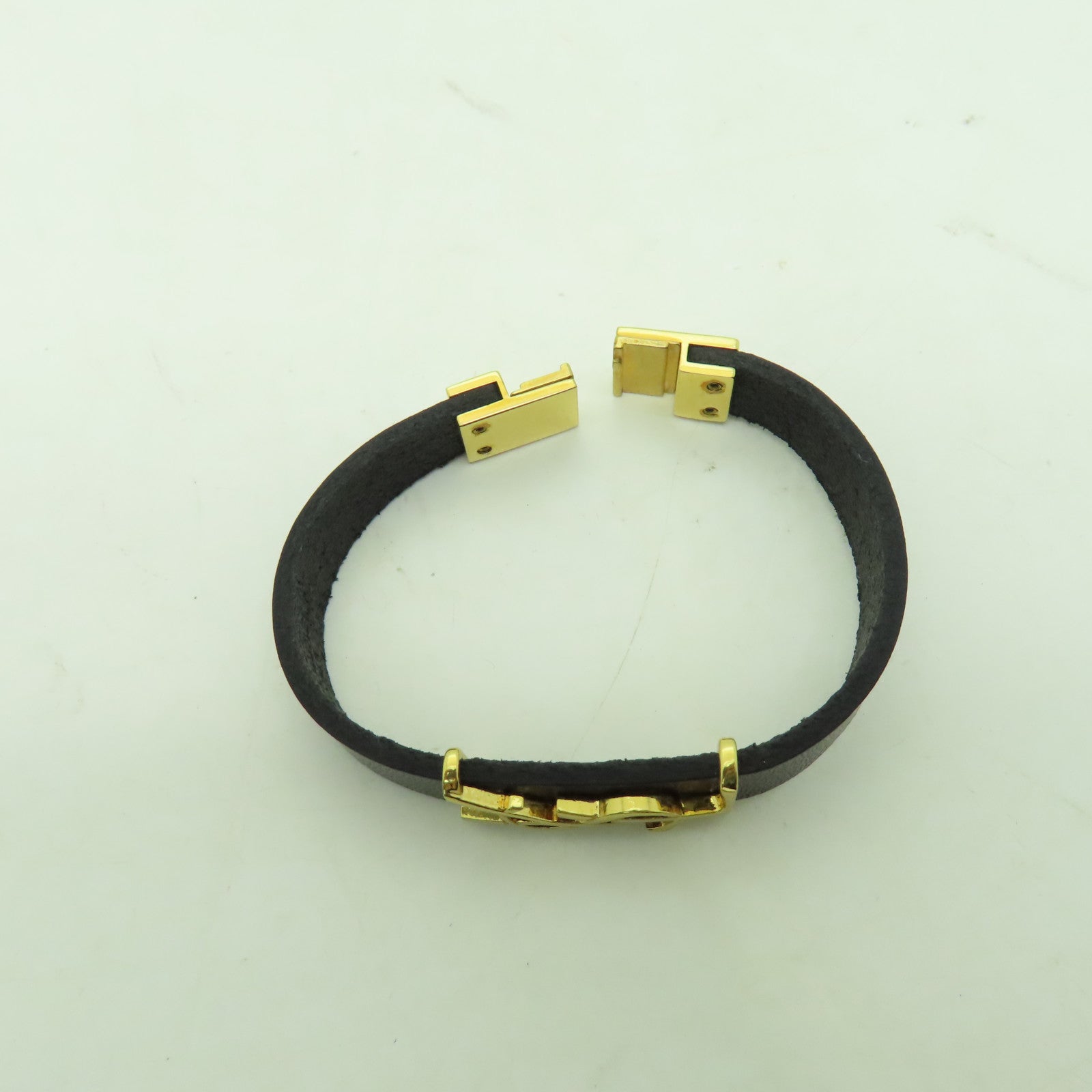 SAINT LAURENT 牛皮皮革Bracelet金扣手帶黑色