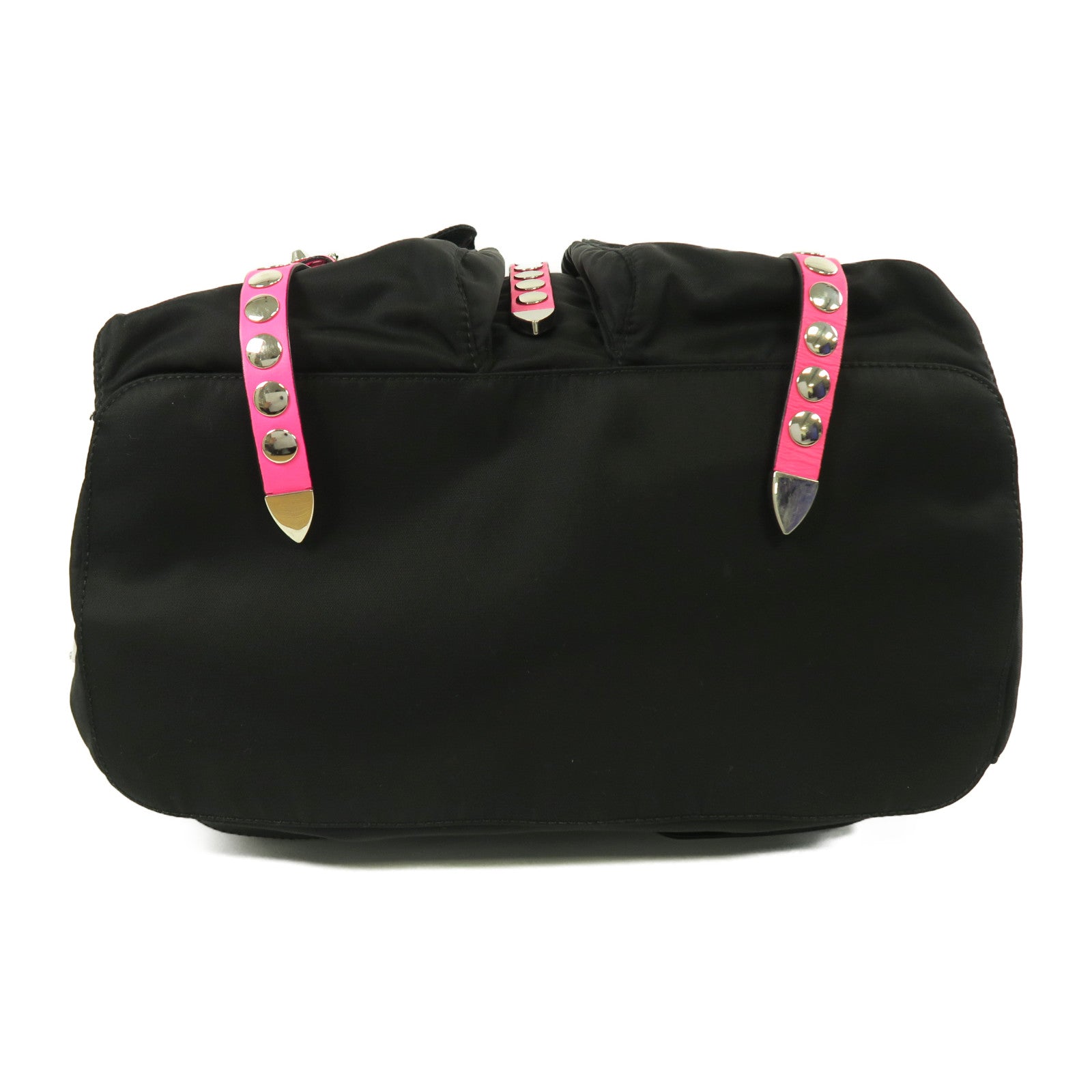 PRADA 尼龍Backpack銀扣背包黑色/粉紅色
