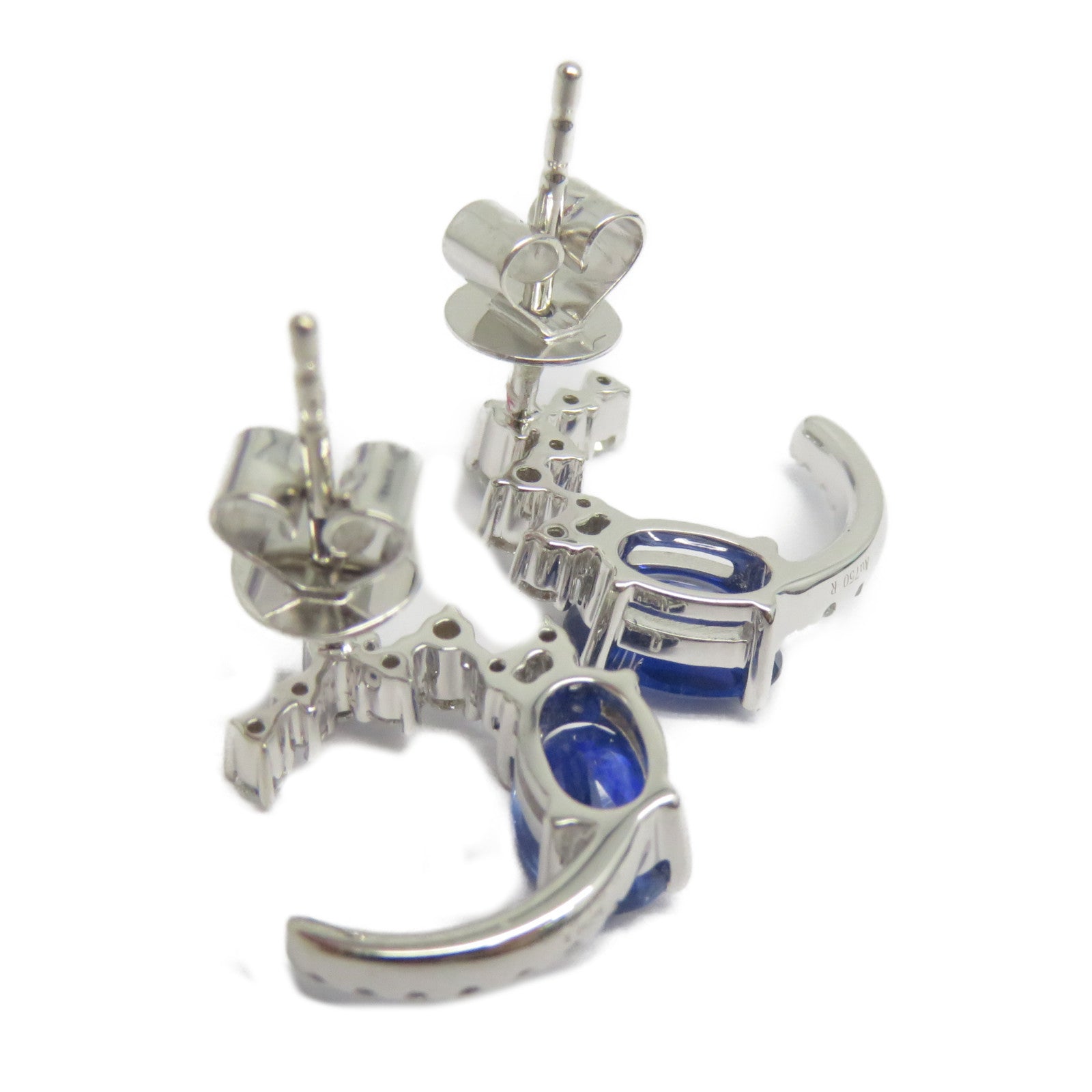 JEWELRY 18K白金Sapphire Diamond Earrings 1.356ct藍寶石/0.273ct鑽石耳環