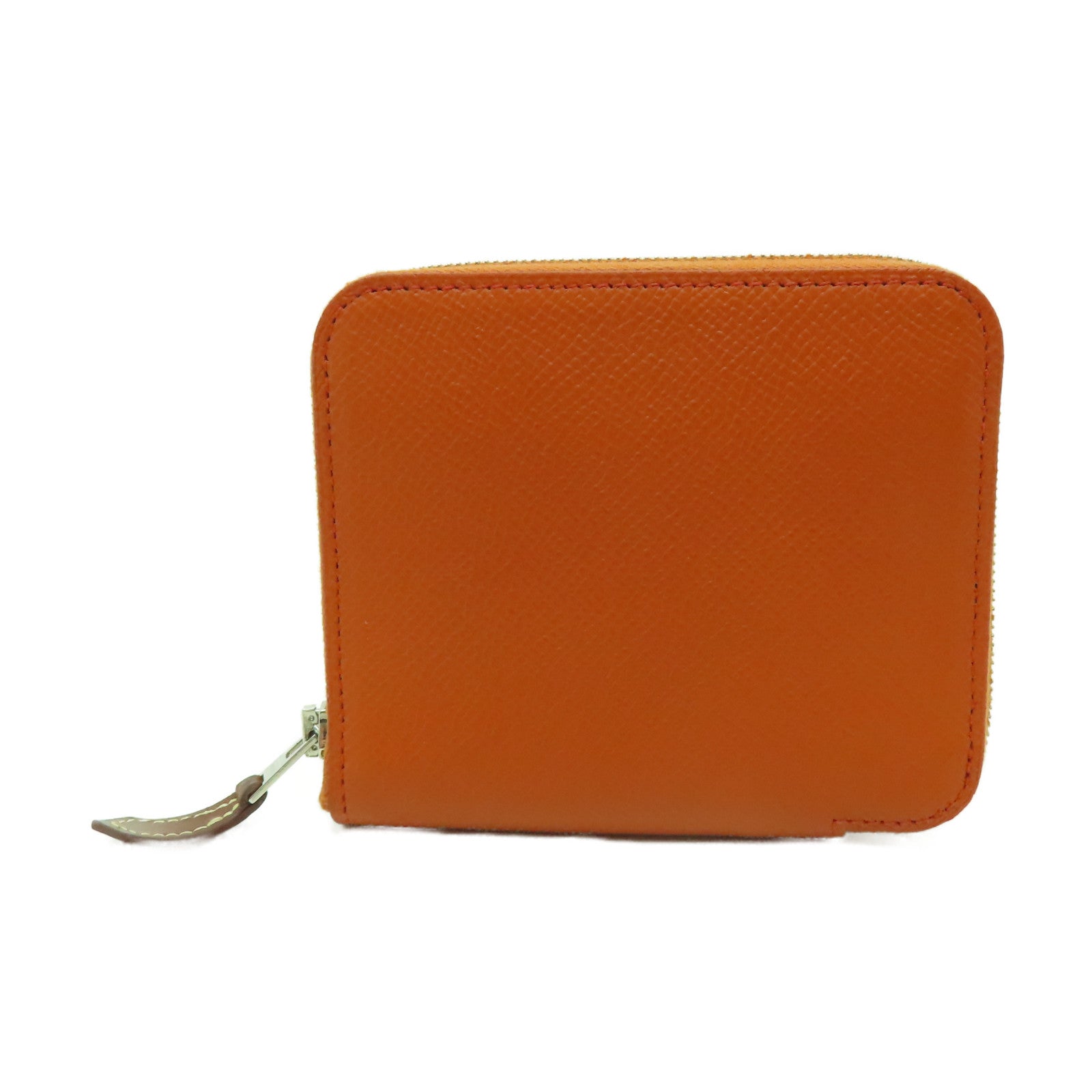 HERMES Epsom皮革Silk In Compact銀扣錢包橙色