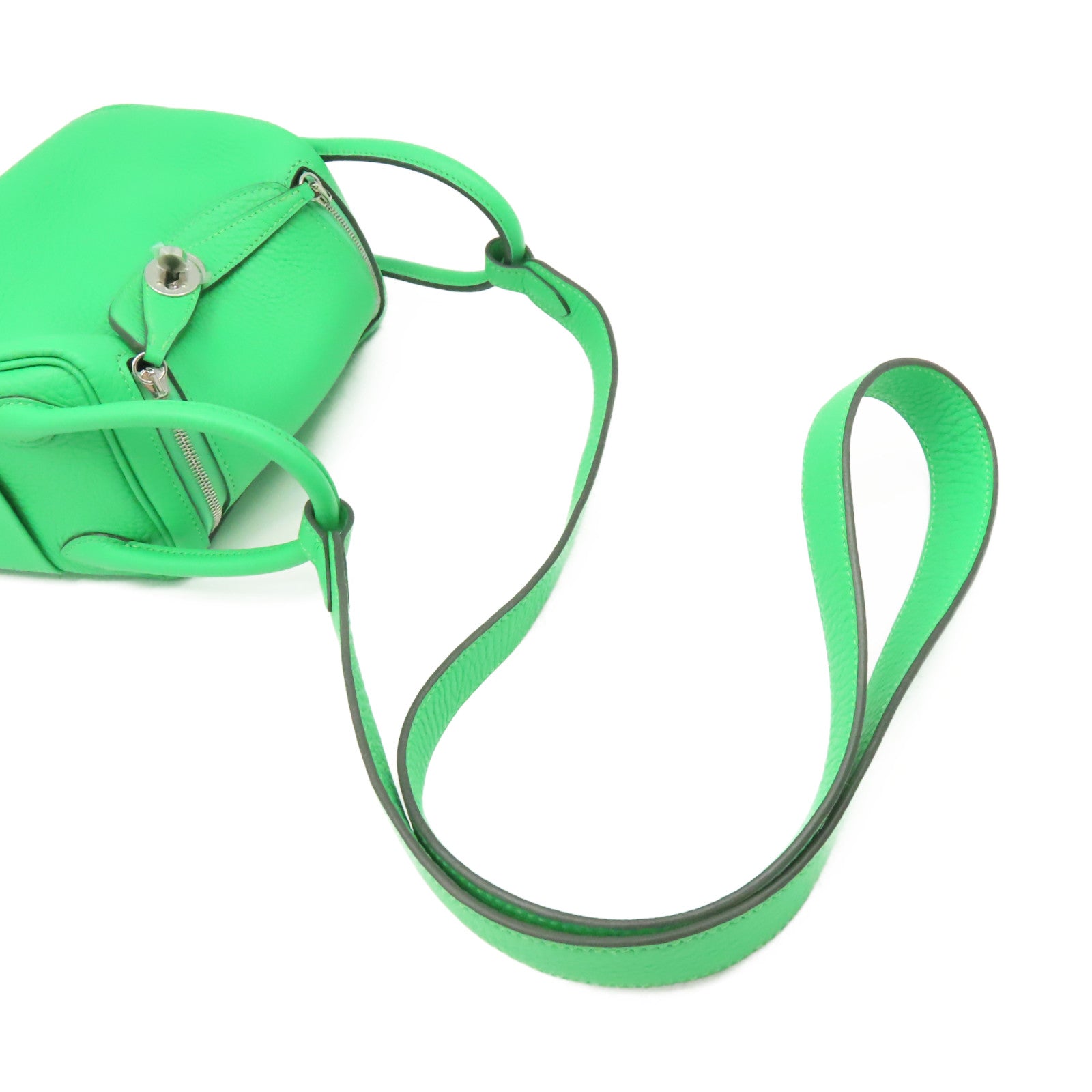 HERMES Clemence皮革Mini Lindy Shoulder Bag銀扣肩背袋Vert Comics/漫畫綠色