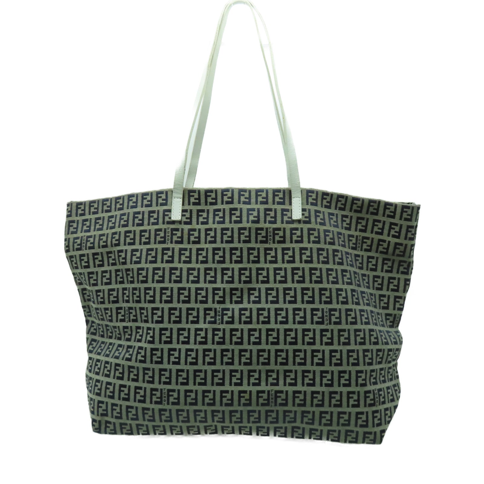 FENDI 帆布Tote Bag銀扣肩背袋啡色