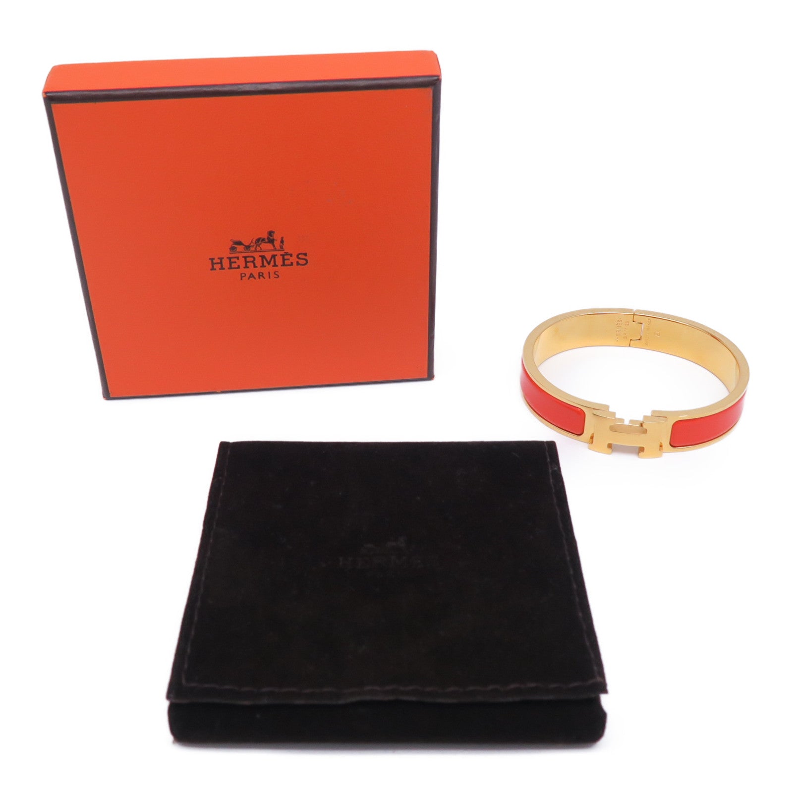 HERMES 鍍金H Bangle金扣手鐲橙色